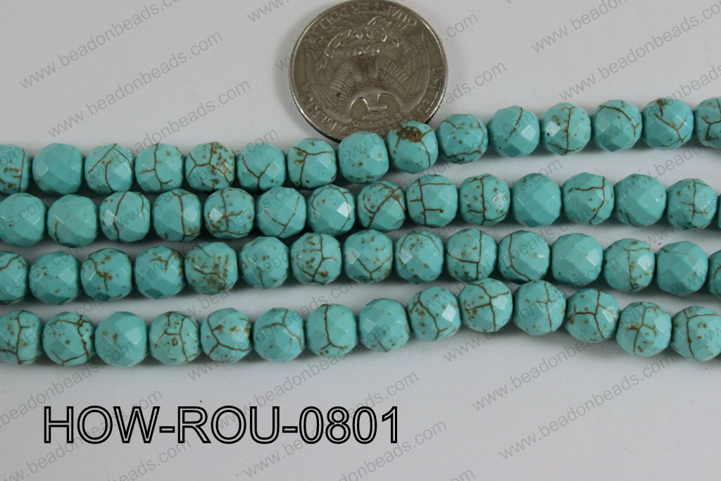 Howlite Round Faceted 32 cut Turquoise 8mm HOW-ROU-0801