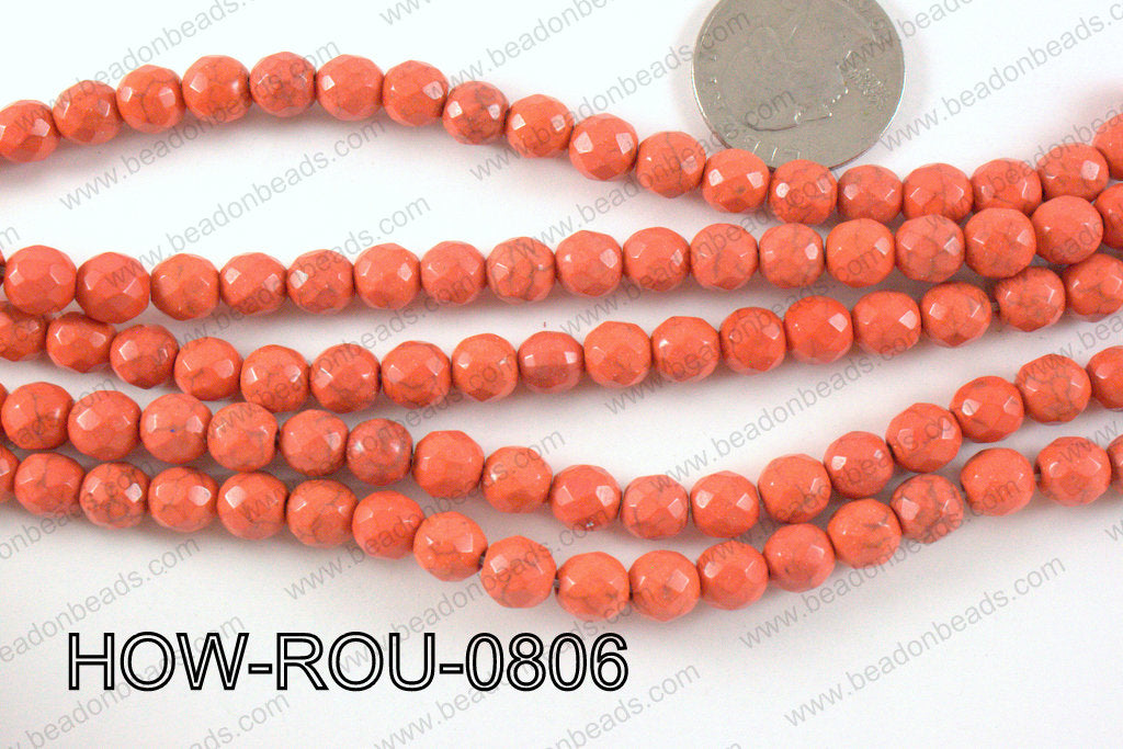 howlite round facted 48 cut orange 8mm HOW-ROU-0806