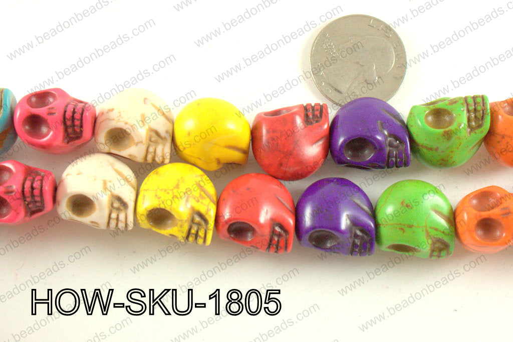 howlite skull multicolor 14x18mm HOW-SKU-1805