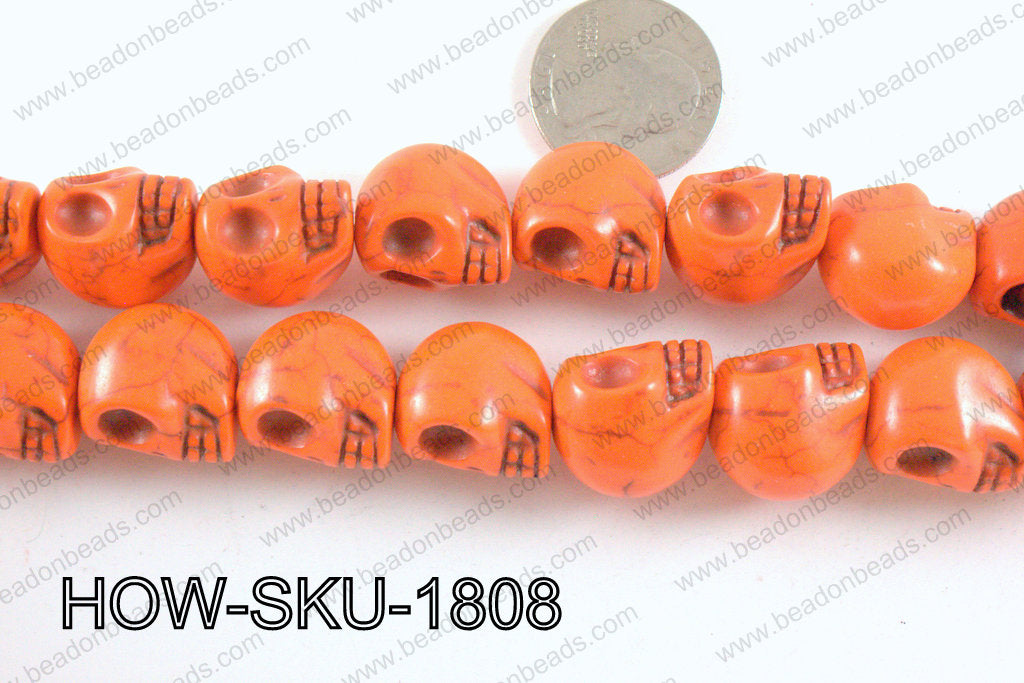 howlite skull orange 14x18mm HOW-SKU-1808