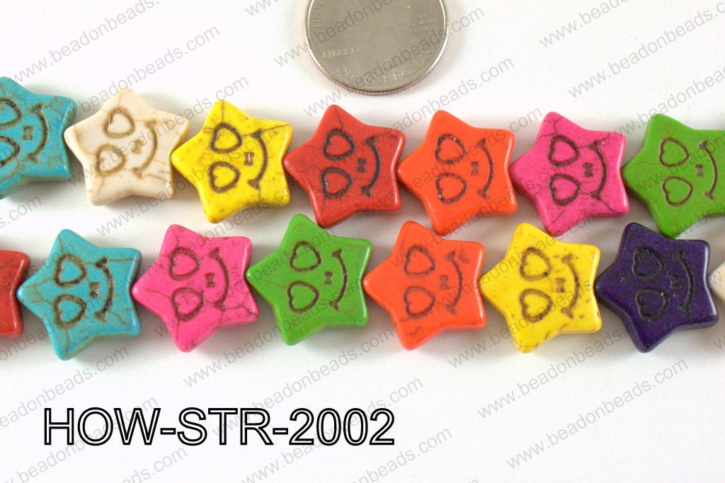 Howlite Star with Smile Face Multicolor 20mm HOW-STR-2002