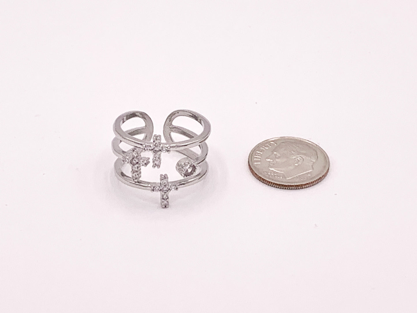Cross Triple Band Micro CZ Pave Ring in 18K Gold or Silver Plated Copper 4 pcs