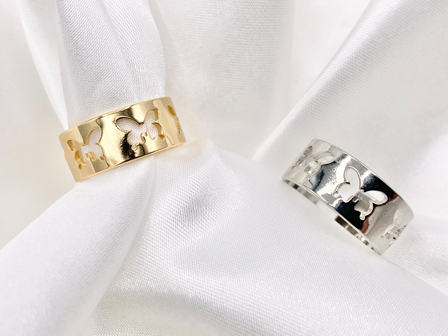 Cute Butterfly Cut Out Thick Band Ring in Real 18K Gold and Platinum Plated 5 PCS
