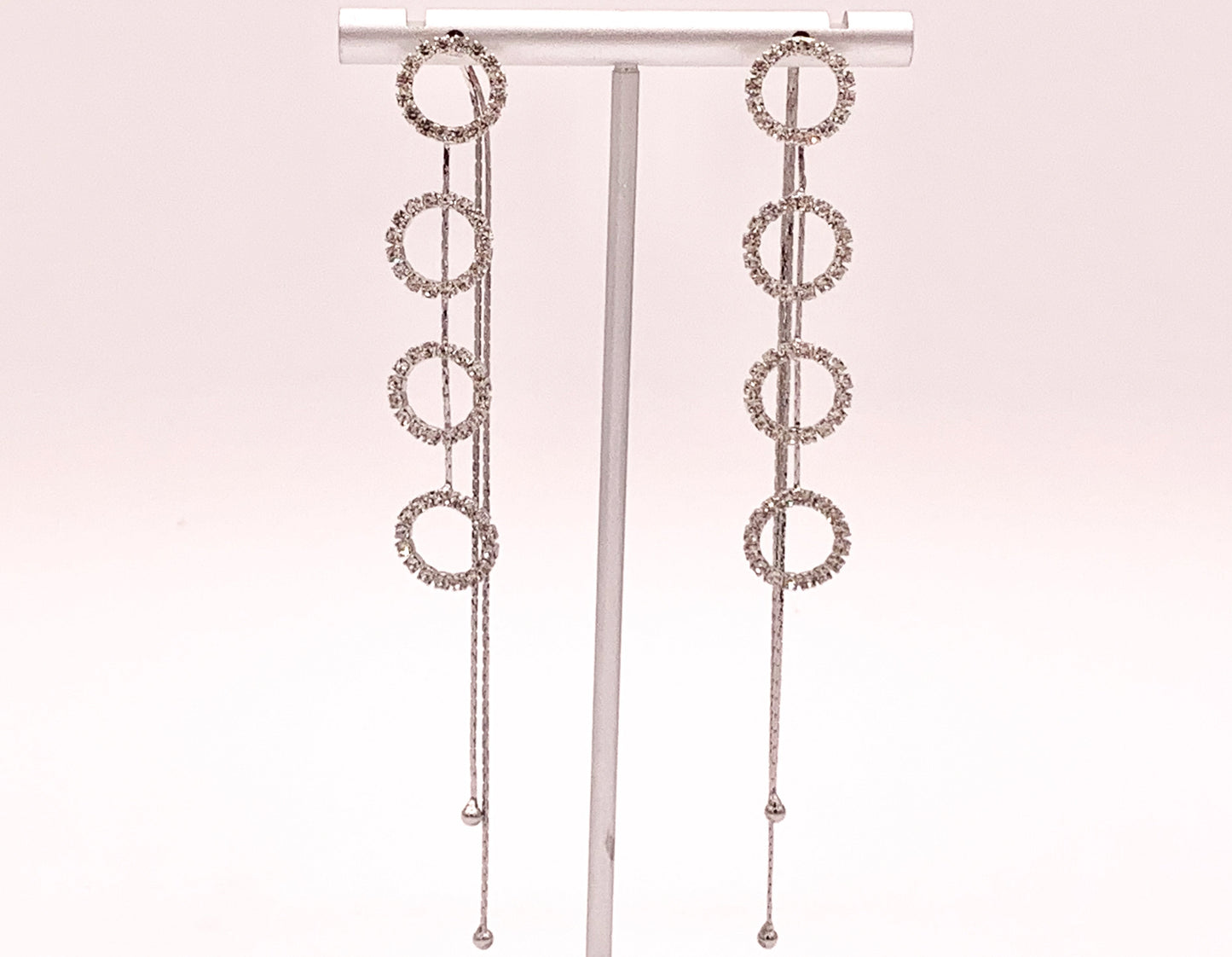 Long Delicate Circle CZ Pave Tassel Earrings in 18K Gold or Silver plated over Copper 1 pair