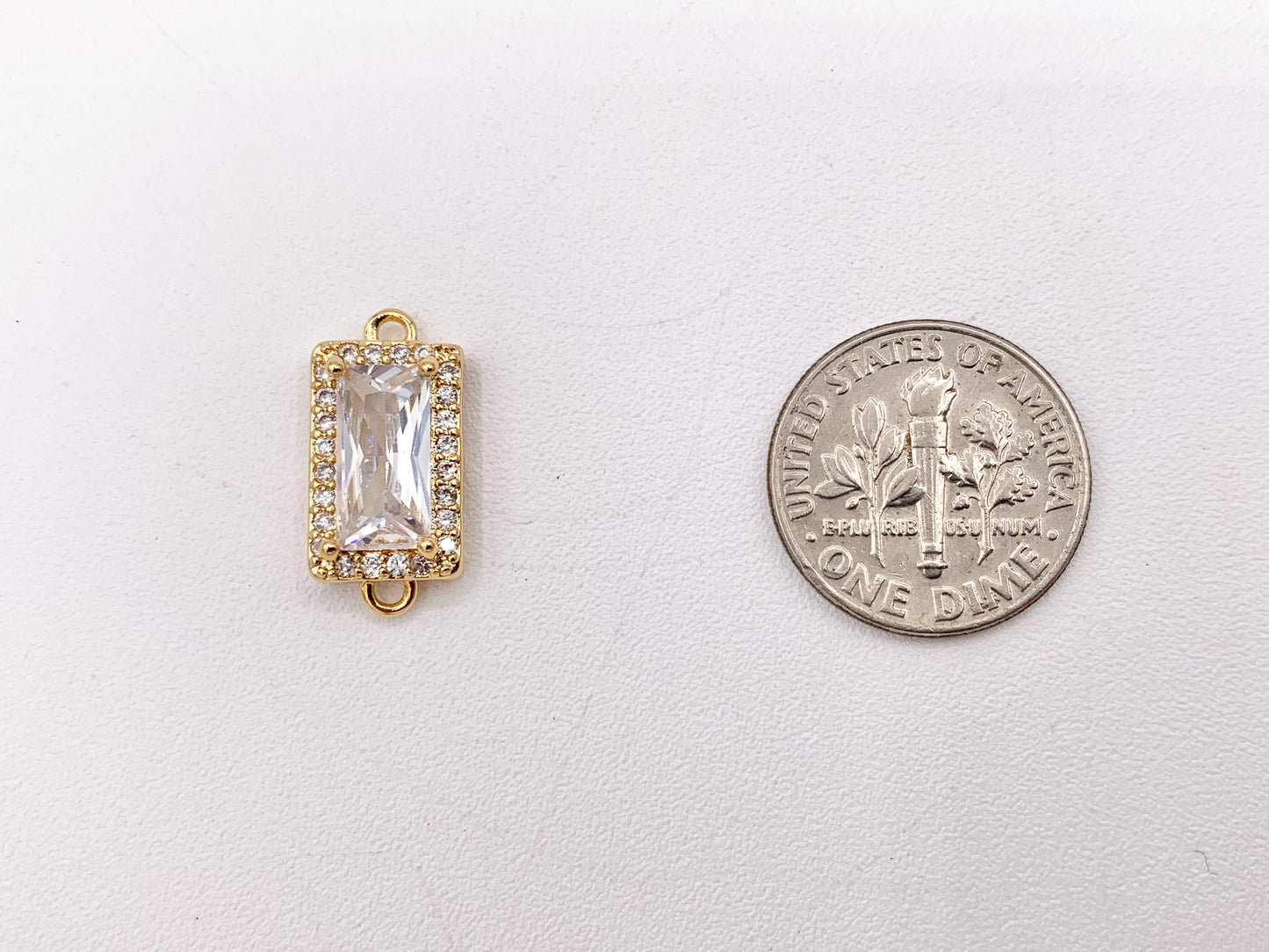 18K Gold Plated CZ Pave Rectangle Connector Over Copper 6 PCS