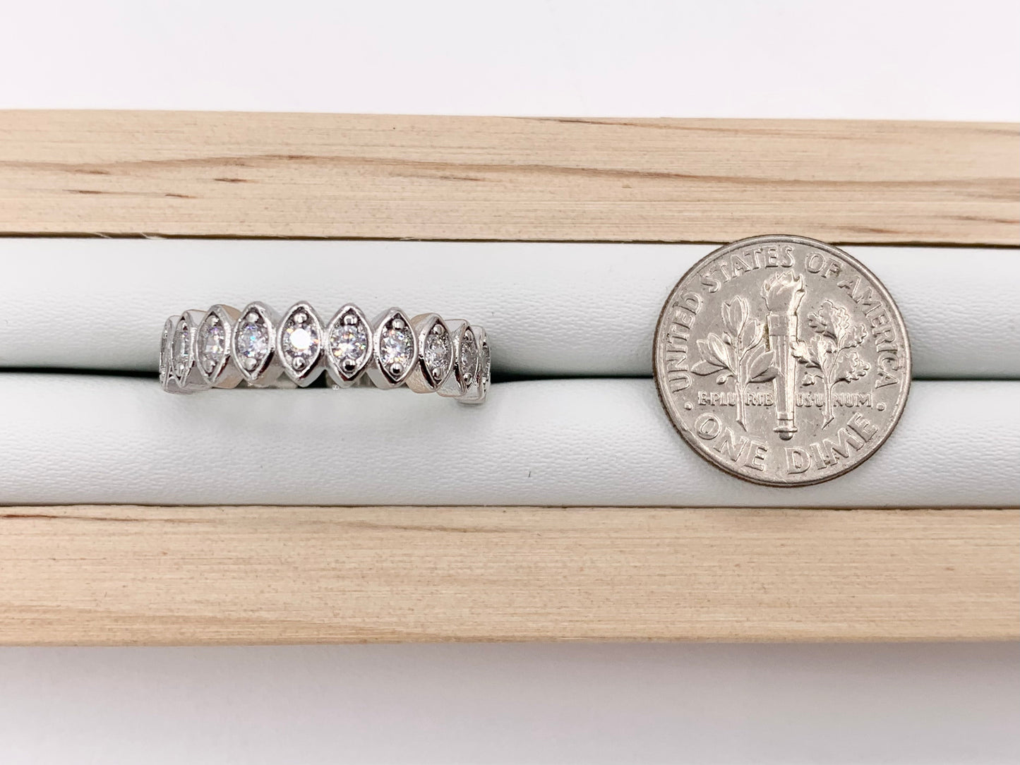 Dainty Silver Eye Oval Link Shape Stackable Rings in Platinum 18K Plated Copper CZ Pave Adjustable Ring 5 PCS