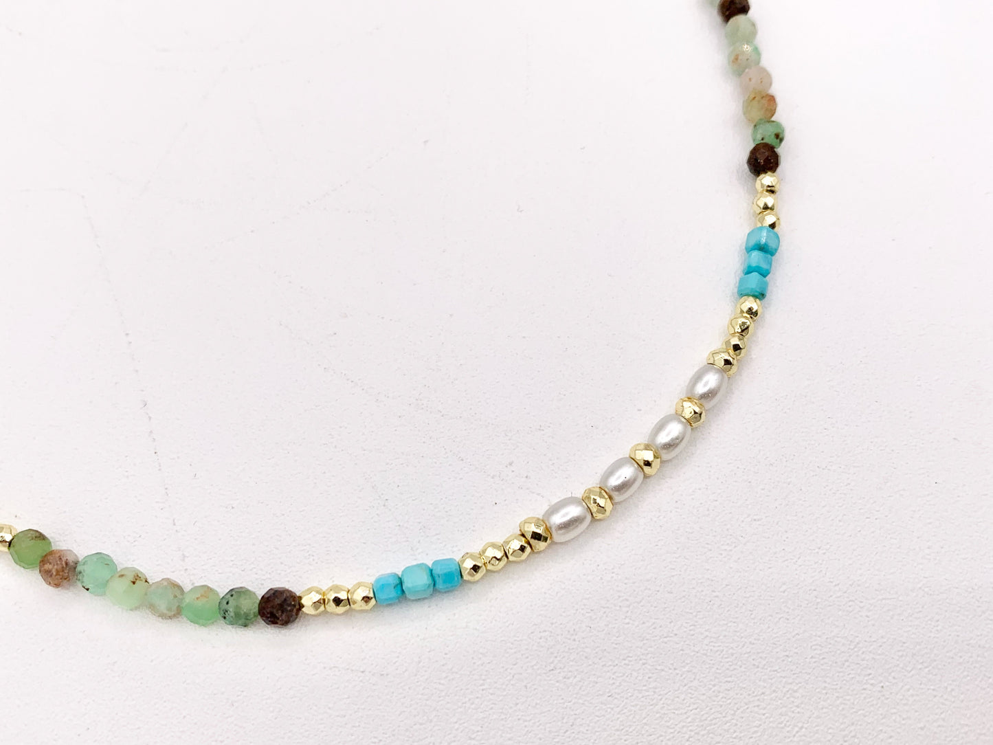 Delicate Chrysoprase, Magnesite & Pearl Necklaces 18K Gold Plated Copper Cute Choker Finished Necklace 16" Price For 1 Necklace