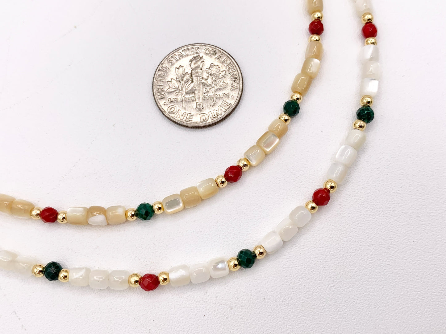 Delicate White & Oat Trocas Shell Beaded Necklace 18K Gold Plated Copper Spacers and Findings Cute Finished Necklace 16" 1 PC