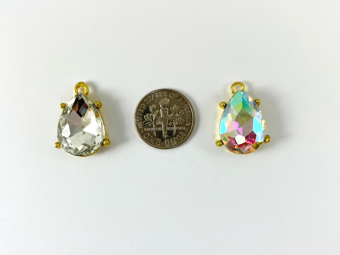 16x18mm Pewter Rhinestone Teardrop Bezel Crystal Glass Charm Available in Bronze, Copper, Gold, Silver and Gunmetal, Clear and Clear AB
