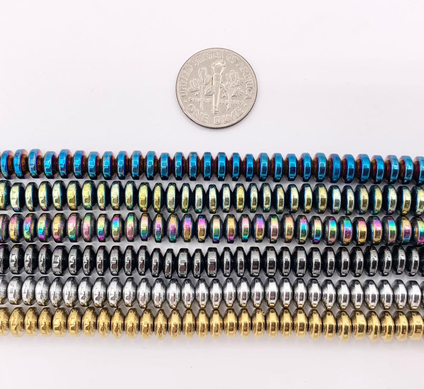 6mm Natural Hematite Rondelle Saucer Smooth Energy Beads Around 15"-16" Available in 6 Colors 1 Strand