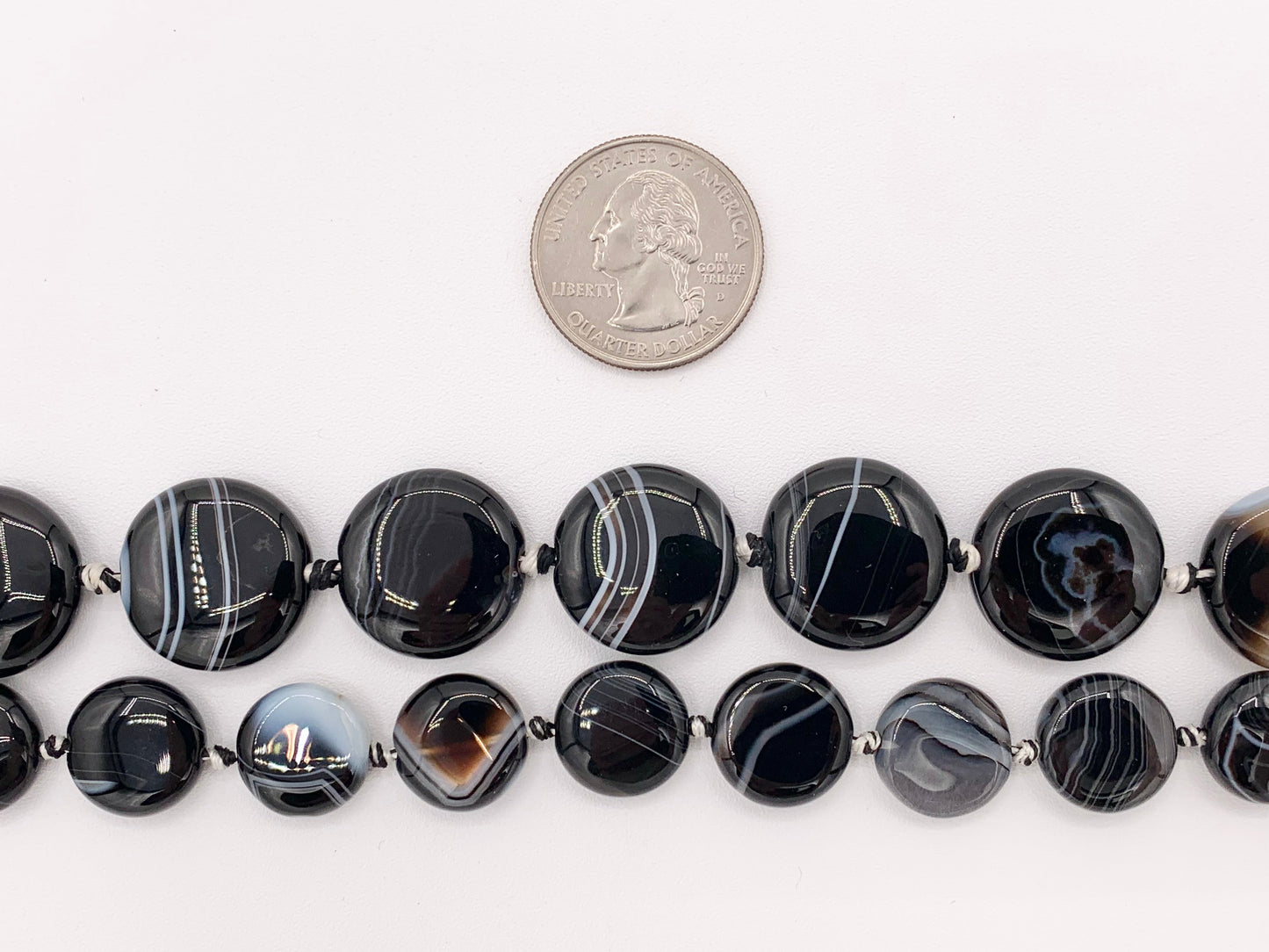 Grade AAA Black Sardonyx with White Stripes Agate Shiny Polished Oval And Coin Shape Natural Stone Beads Around 15"