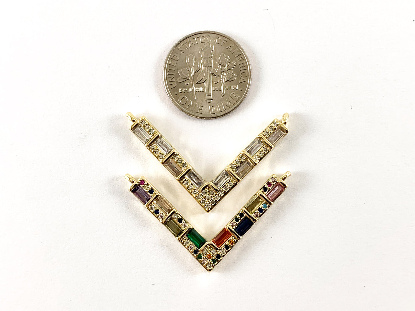 Real Gold Plated 18K Micro CZ Pave V Shape Connector Over Copper 4pcs