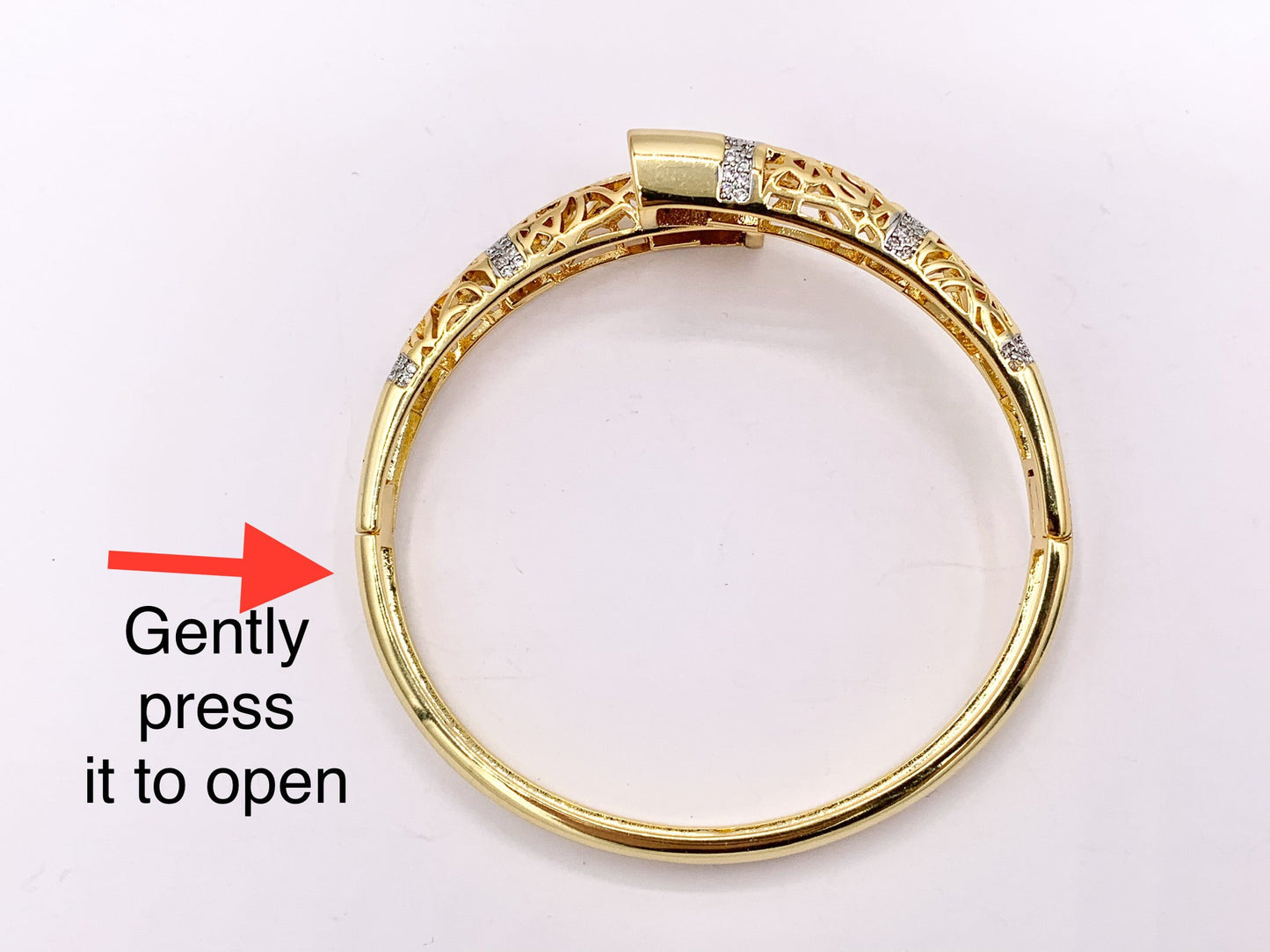 2 Tone Filigree Bypass Bangle in Gold/Silver Plated over Brass 6.5" 1 PC