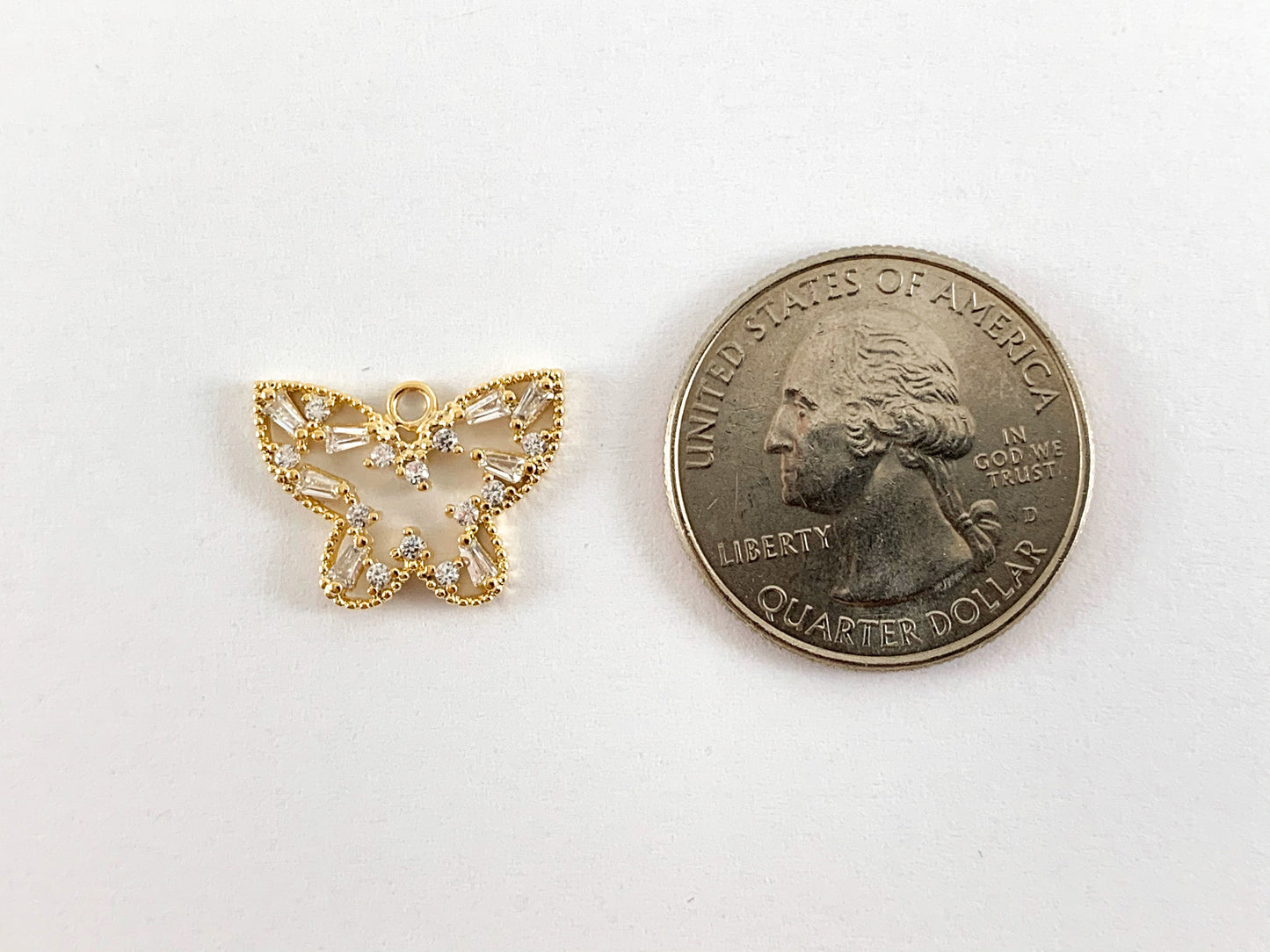 Real 18K Gold Plated Filigree CZ Pave Butterfly Charms 6PCS