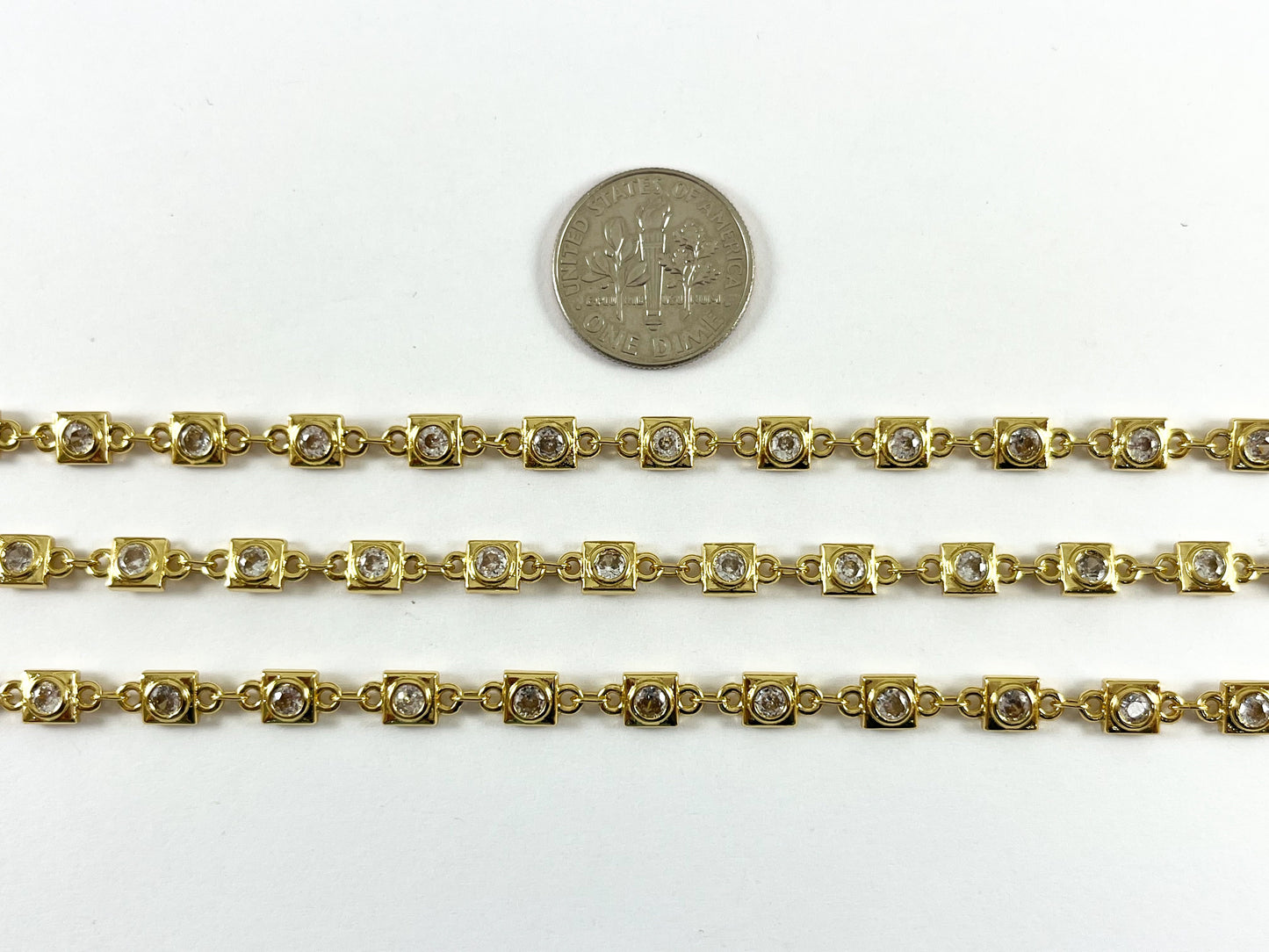 18K Gold Plated Brass Square CZ Luxury Chain By The Foot for Necklace and Bracelet Making