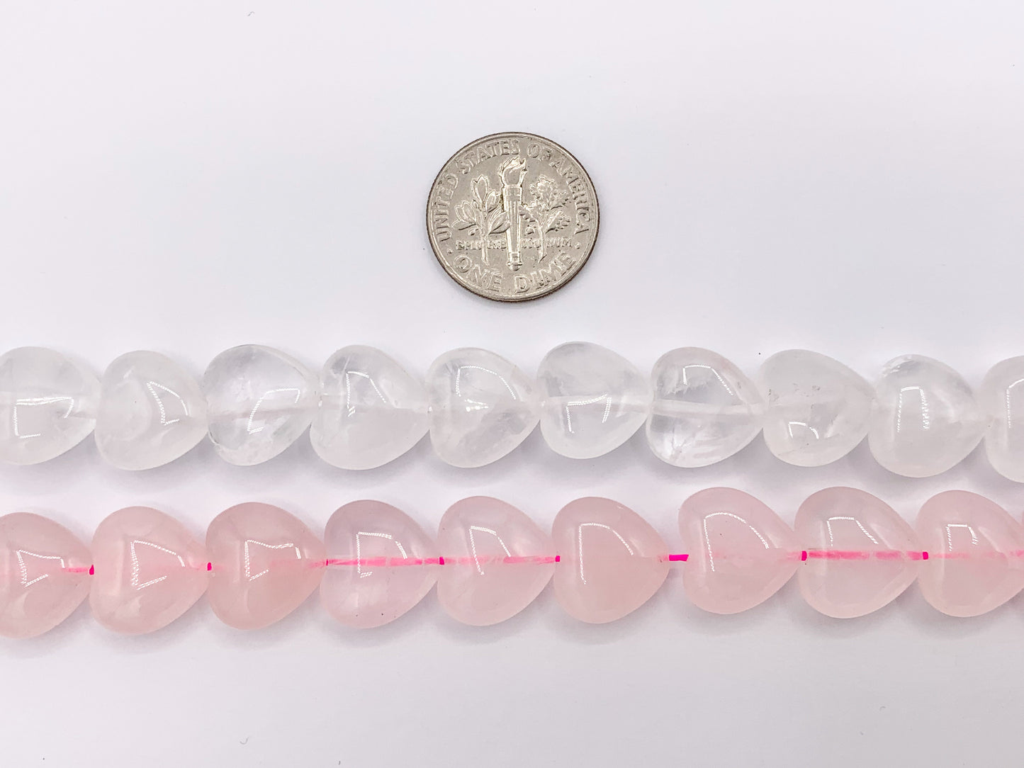 12mm Shiny Heart Shape Natural Quartz/ Rose Quartz Gemstone Beads Valentine's Day White And Pink Heart Beads 15" Price Per Strand