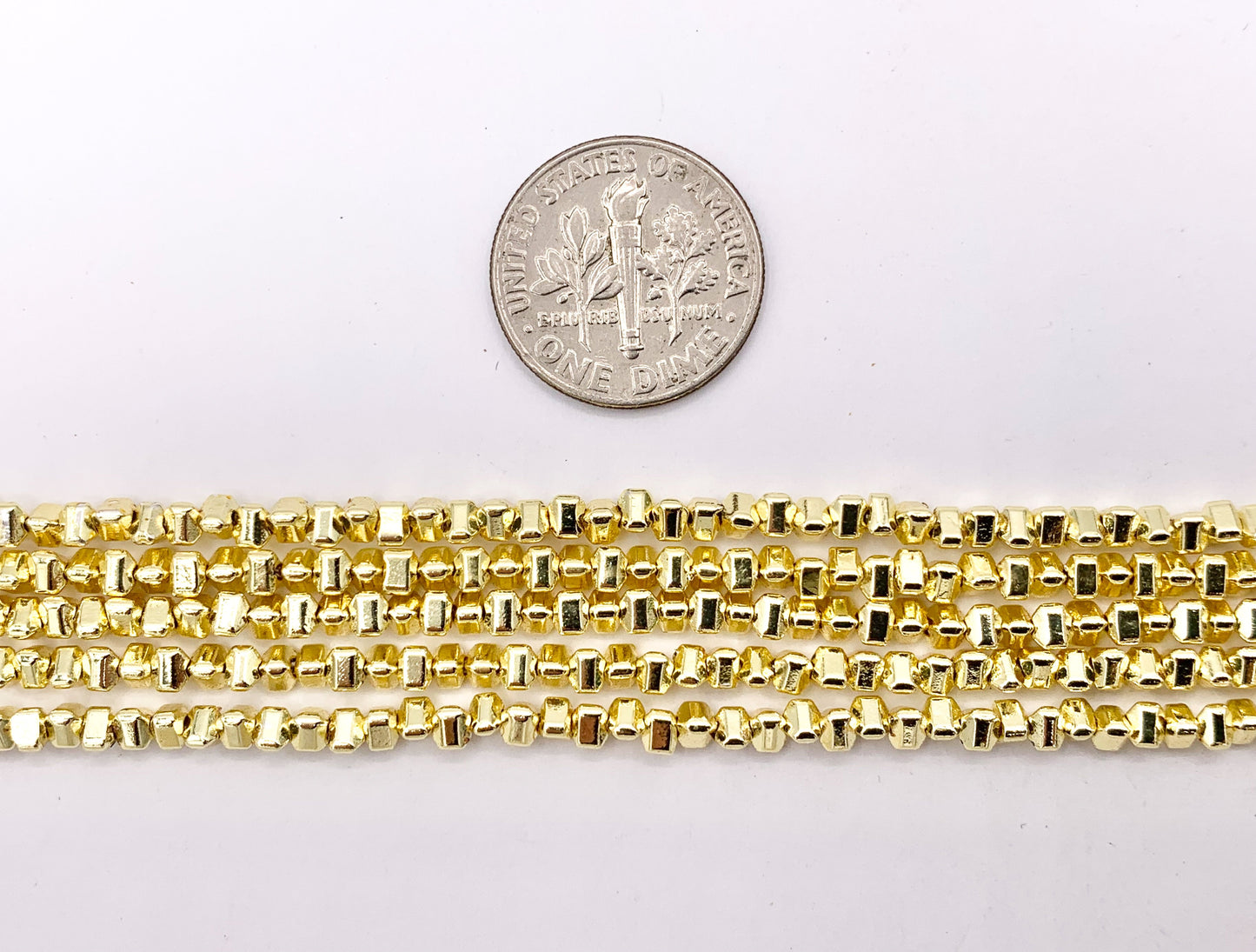 3mm Hematite Puffy Triangle Spacer Beads | 18K Gold Plated Beads | Space Beads for Jewelry Making Around 16"
