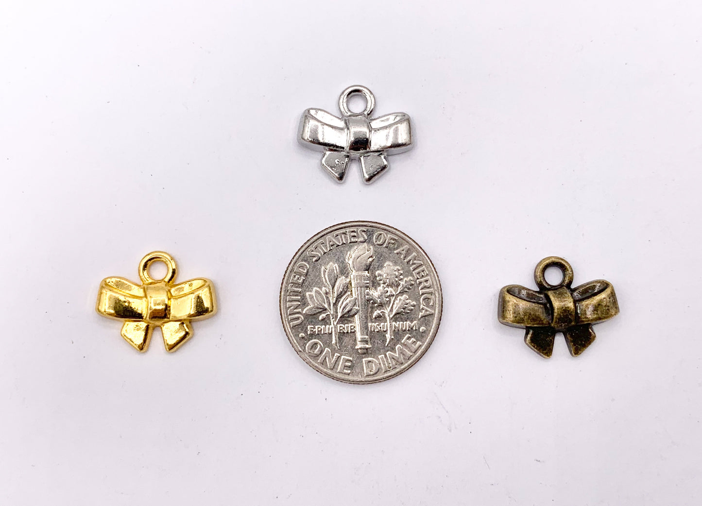 13x11mm Pewter Cute Tiny Bow Tie Charm in Gold, Silver and Brass 125g