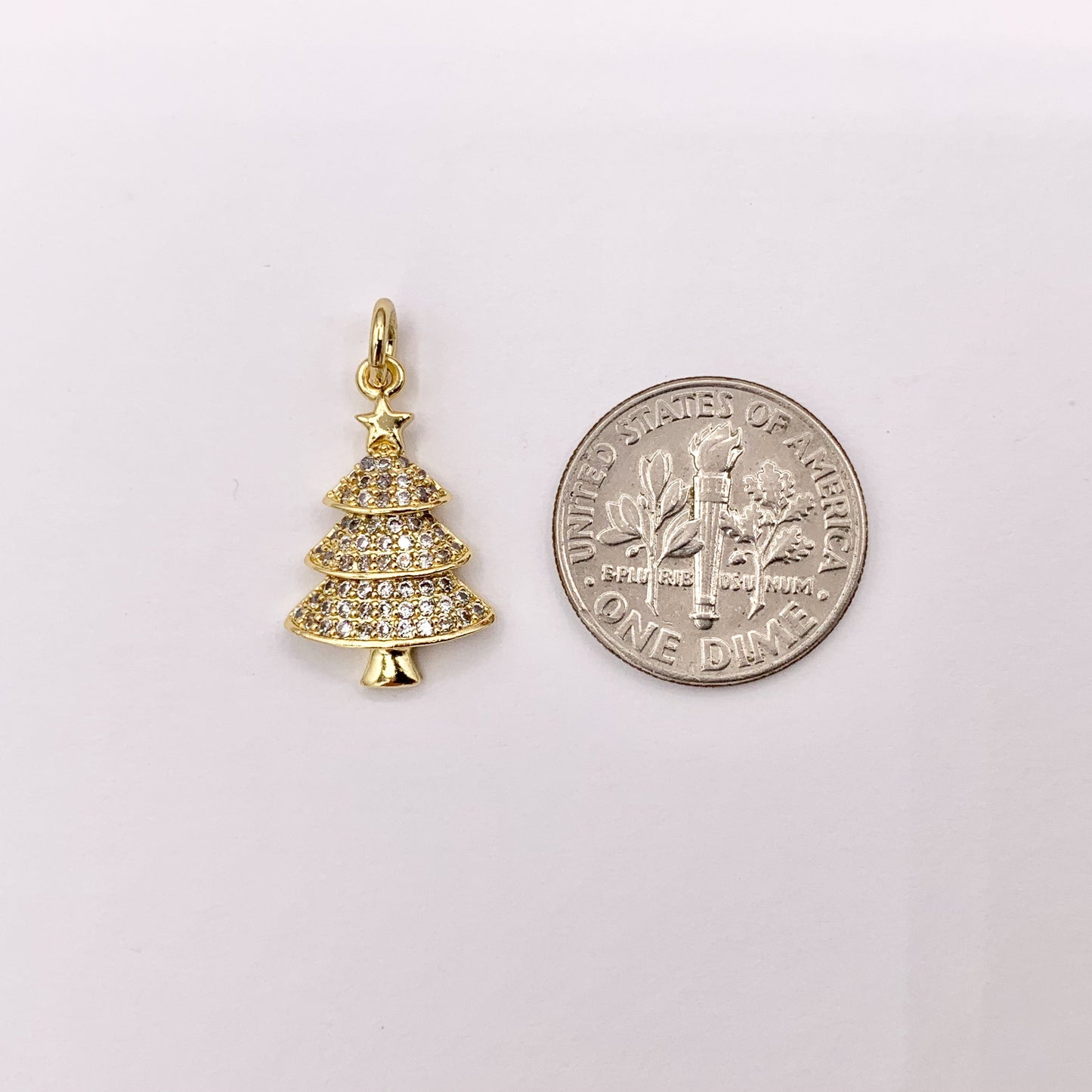 Christmas Tree Charm in Real Gold 18K Plated Micro CZ Pave Over Copper 5 PCS