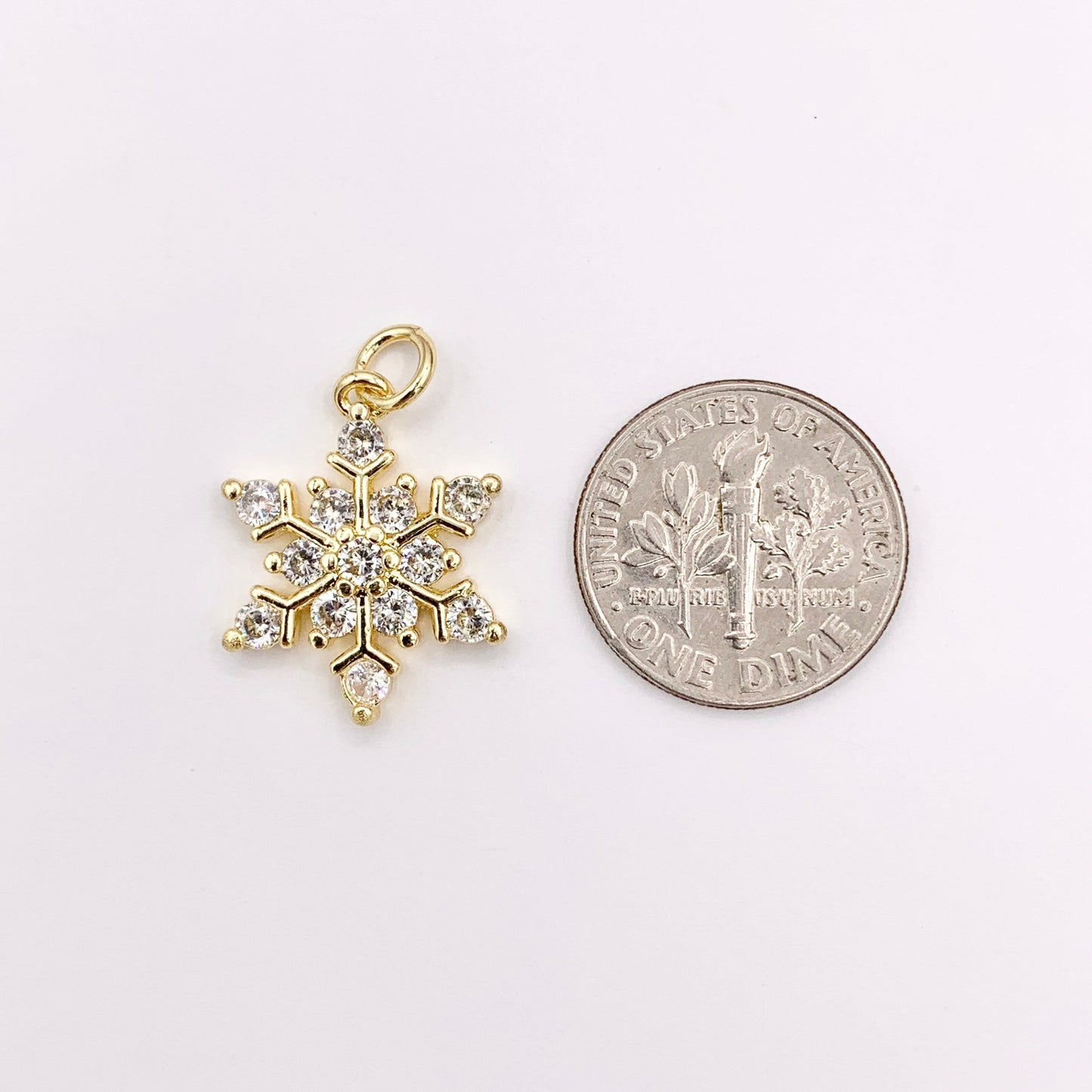 Christmas Snowflake Charm in Real Gold 18K Plated Micro CZ Pave Over Copper 5 PCS