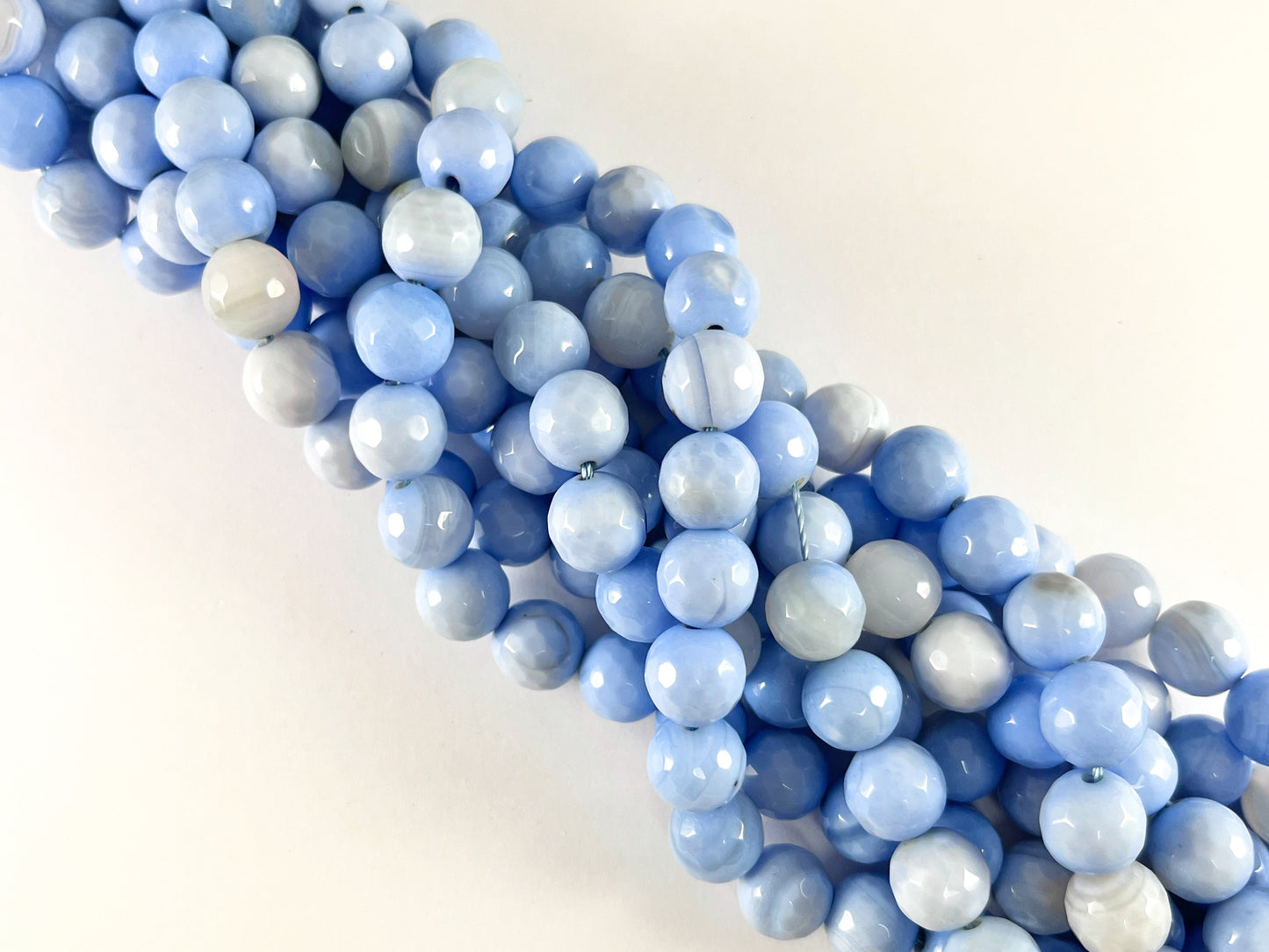 High Quality Pastel Blue Color Sardonyx Dyed Agate Round Faceted Natural Stone Beads Beads 4mm 6mm 8mm 10mm 12mm 14mm Around 14-15"