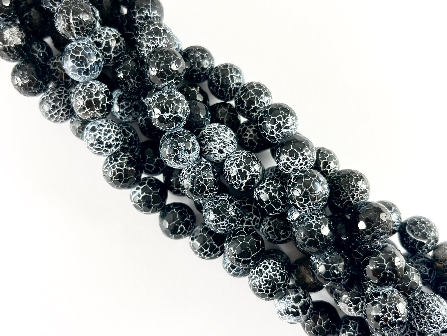 High Quality Black Fire Agate Cracked Spider Web Dyed Agate Round Faceted Natural Stone Beads 6mm 8mm 10mm 12mm 13-14mm 15mm Around 15"