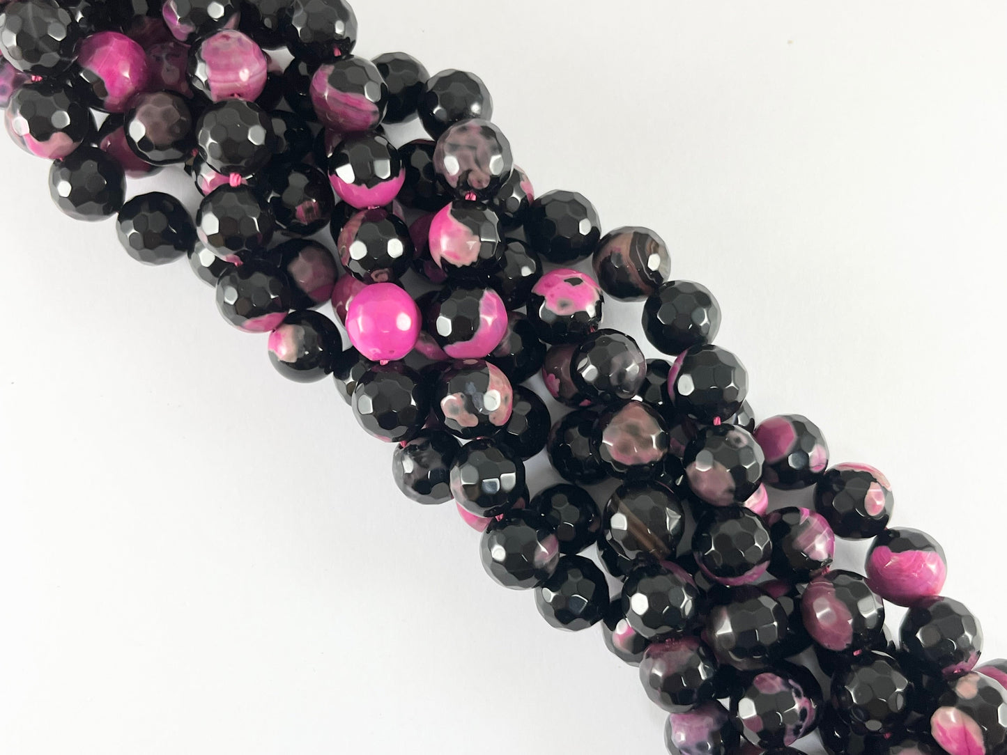 High Quality Black Pink Dyed Agate Round Faceted Natural Stone Beads Beads Around 15"