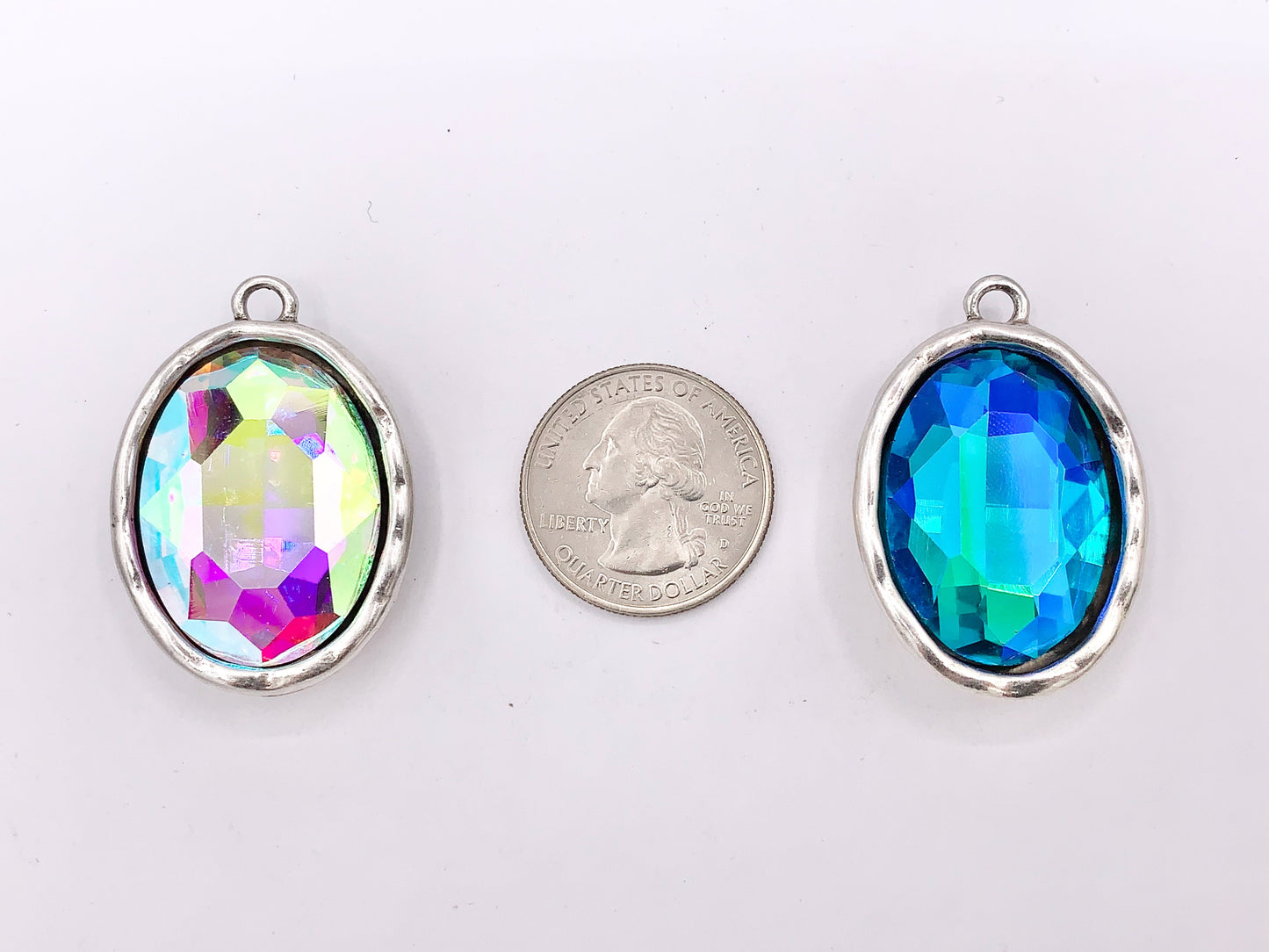 27x39mm Pewter Large Soldered Crystal Oval Silver Pendant Available in 4 Colors Clear, Champagne, AB, Blue 5 PCS