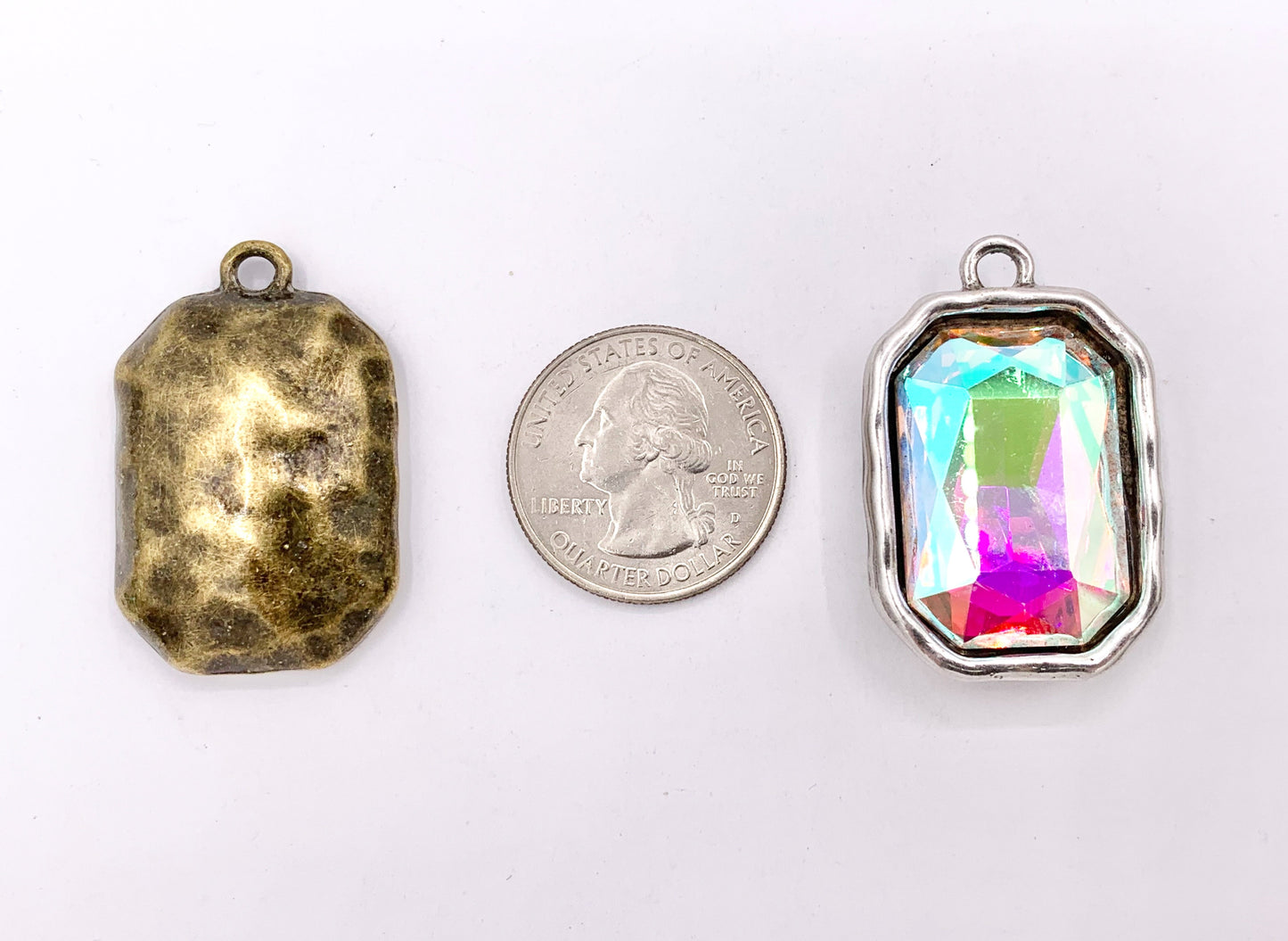 24x36mm Pewter Large Soldered Crystal Rectangle Silver And Bronze Pendant Available in 12 Colors 5 PCS