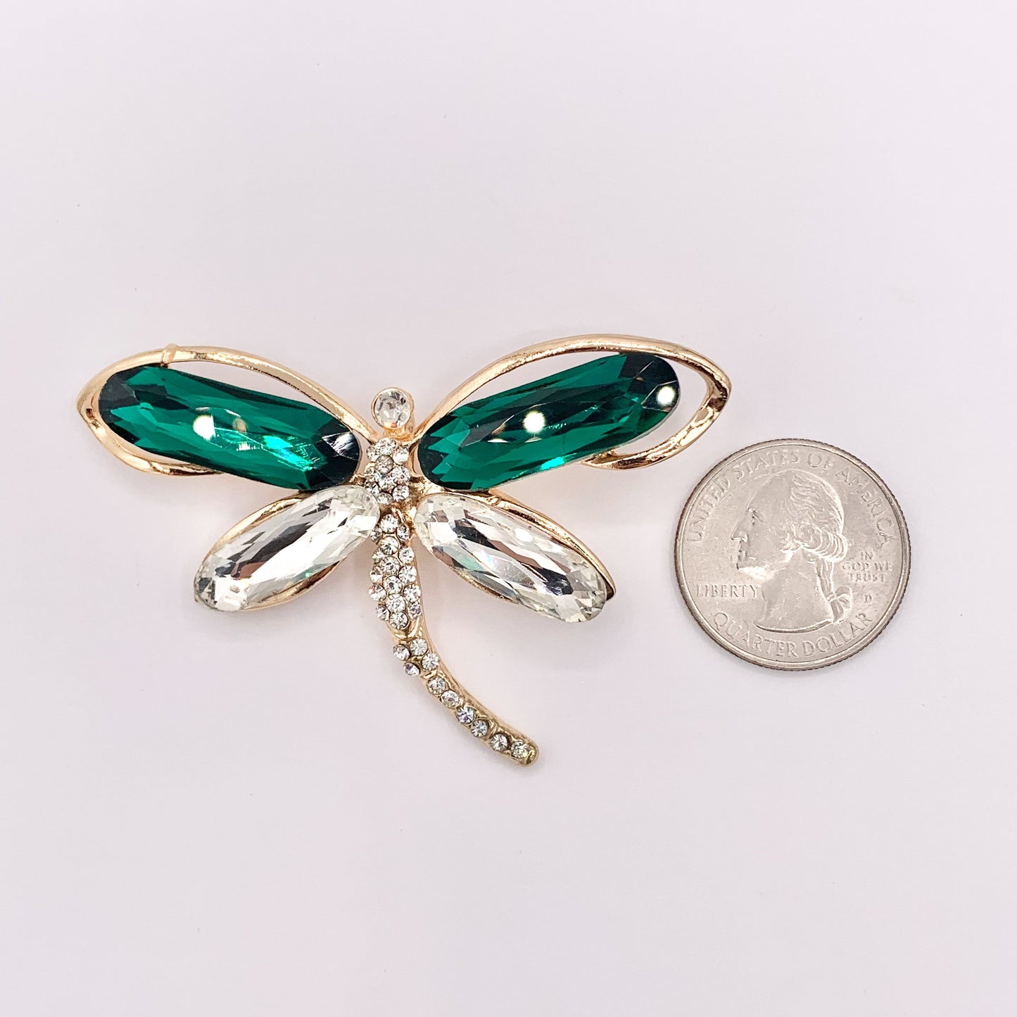 Large Green Dragonfly Rhinestone Pendant with Crystals Summer Spring Jewelry 1pc