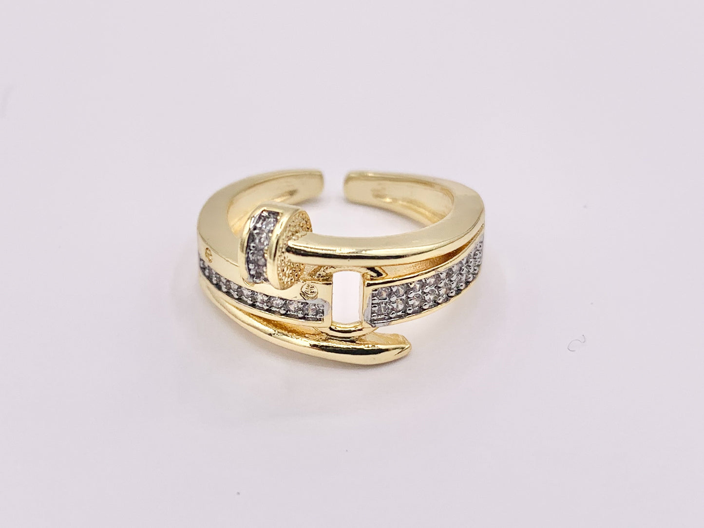 Beautiful 2 Tone Nail Rings with Silver CZ Pave in 18K Gold and Silver Plated Copper 4 PCS