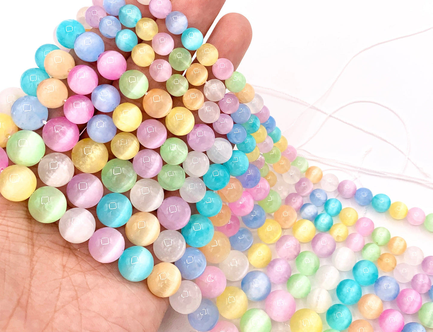Dyed Macaron Color Selenite Round Smooth Gorgeous Pastel Multicolor Gemstone Beads Easter Color Stone 6mm 8mm 10mm 15"-16"