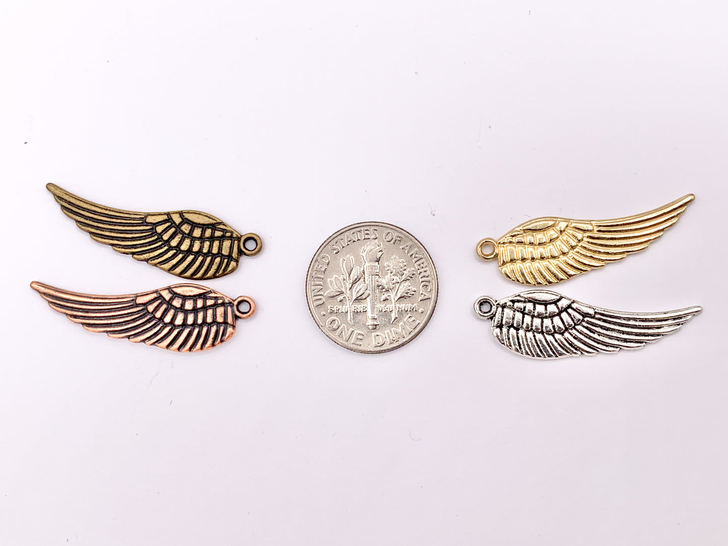 9x30mm Pewter Cute Double Sided Wing Charm in Gold, Rosy Gold, Silver, Copper and Brass 125g