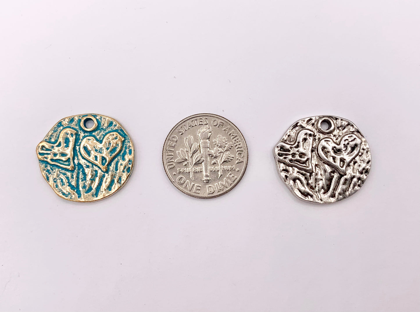 18x20mm Pewter Heart Coin Charms Valentine's Day Heart Pendants in 9 Colors