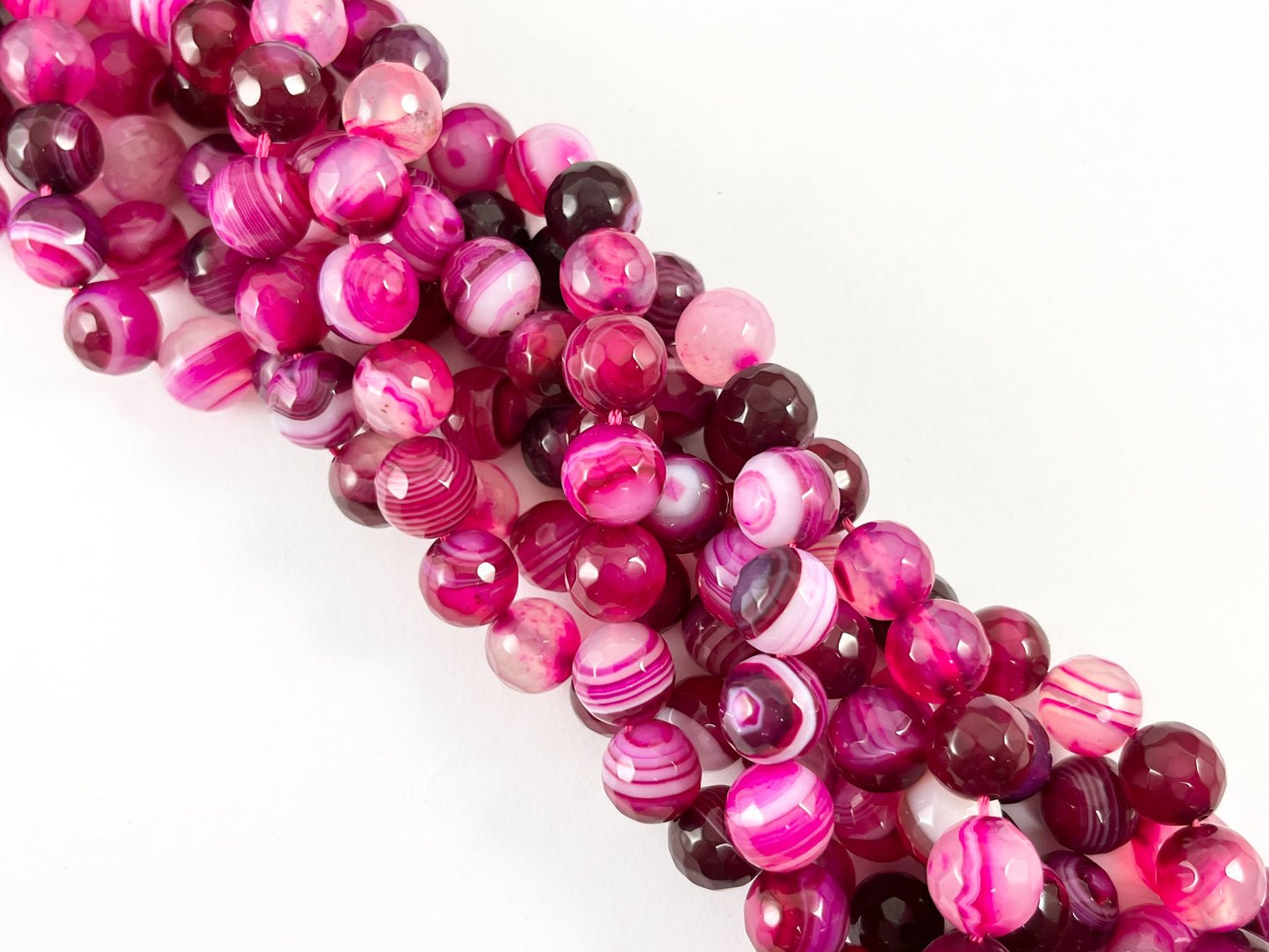High Quality Hot Pink Sardonyx Dyed Agate Round Faceted Natural Stone Beads 4mm 6mm 8mm 10mm 12mm Around 15"