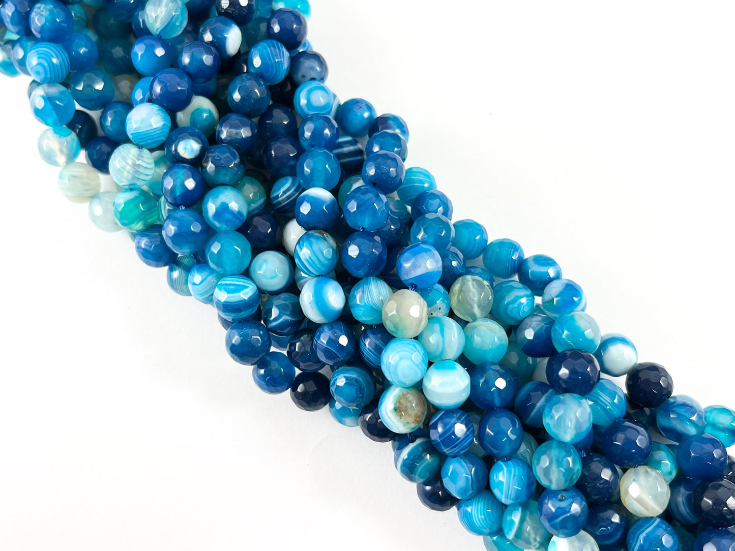 High Quality Blue Sardonyx Dyed Agate Round Faceted Natural Stone Beads 4mm 6mm 8mm 10mm 12mm 14mm Around 15"
