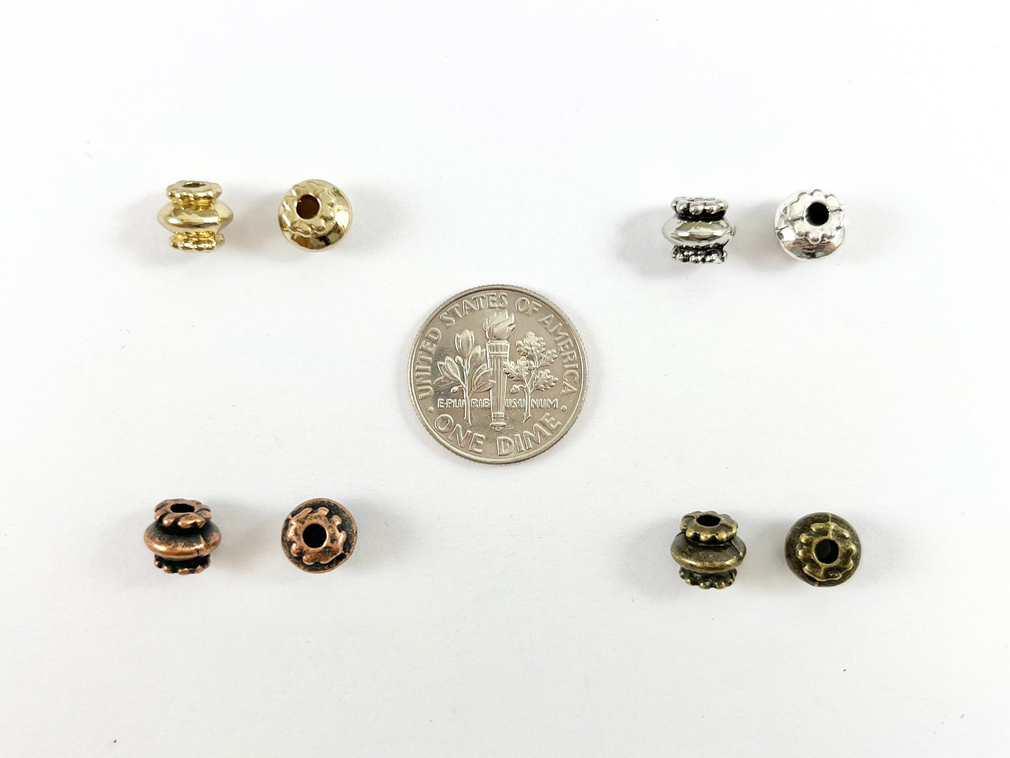 6x7mm Pewter Rondelle Spacer Beads Antique Gold, Silver, Bronze, Copper 125 Grams Bag