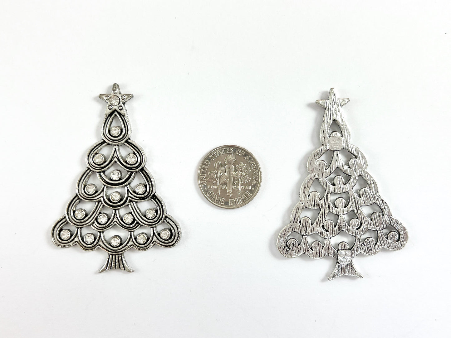 36x52mm Pewter Christmas Tree Charm with Crystal Rhinestones in Antique Silver Color Christmas Decoration 8PCS