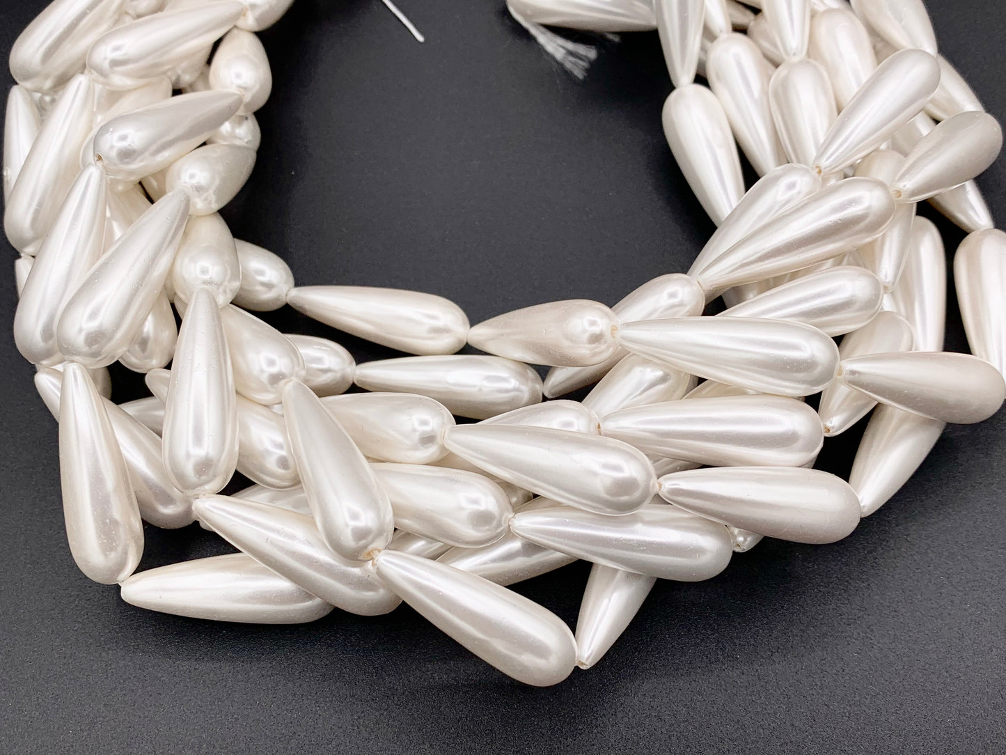 10x30mm White Shell Pearl Large Teardrop Beads Around 16" (1 Strand)