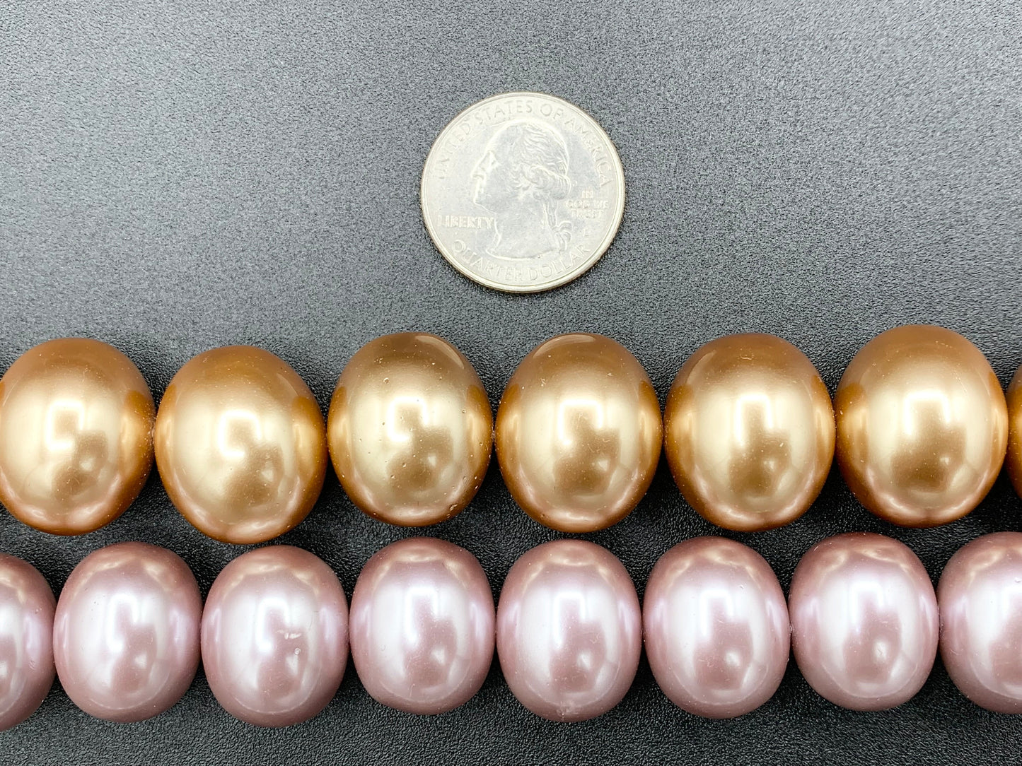 Shell Pearl Egg Shape Beads Pearl Powder Coated Shell Oval Beads Around 15-16" Silver, Champagne, Brown, Purple Color (1 Strand)