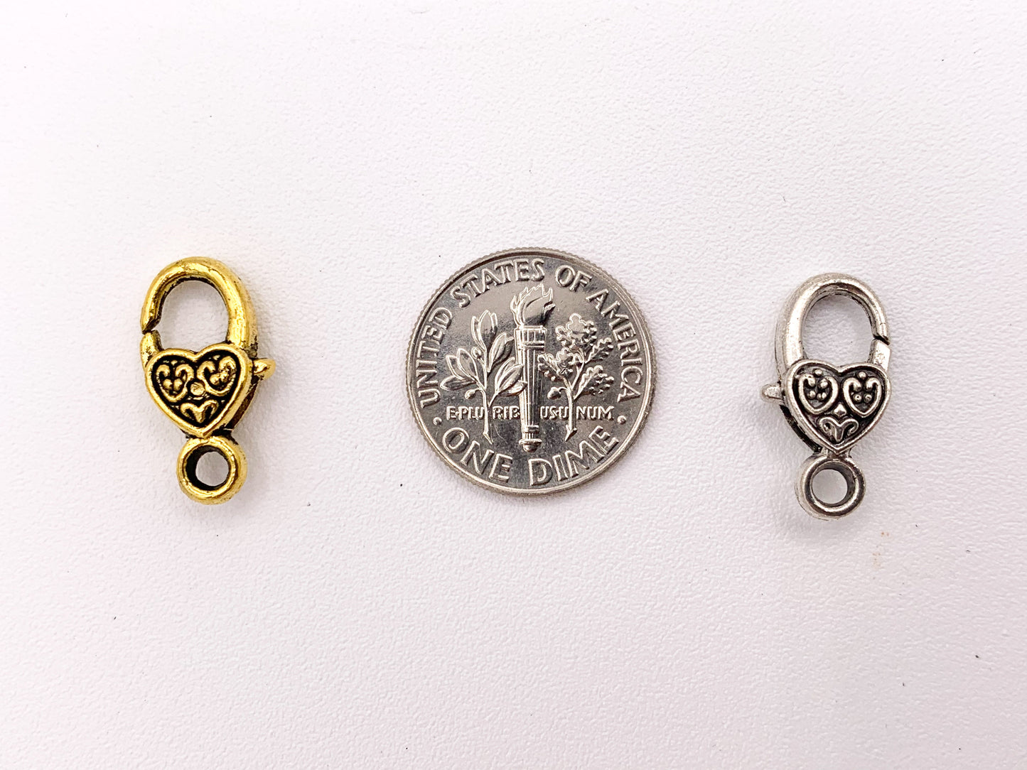 9x17mm Pewter Antique Heart Lobster Claw Clasps Bulk Order in Gold, Silver and Brass 24 PCS