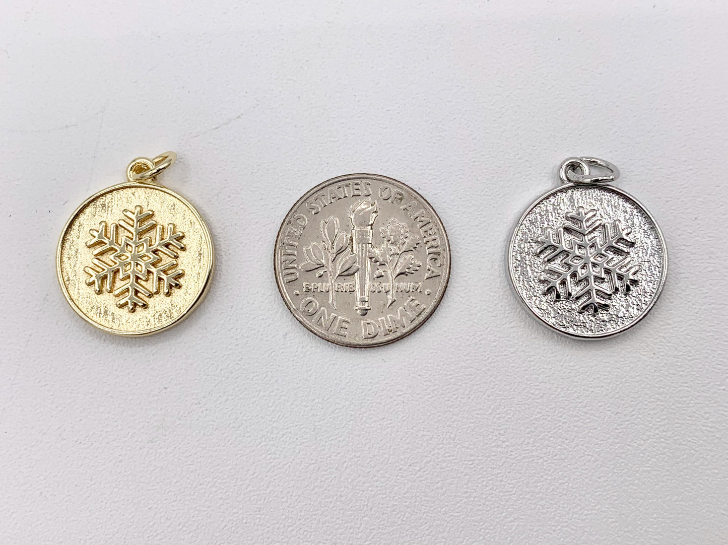 Cute Christmas Snowflake Coin Charm in Real Gold/Silver 18K Plated Over Copper 10 PCS