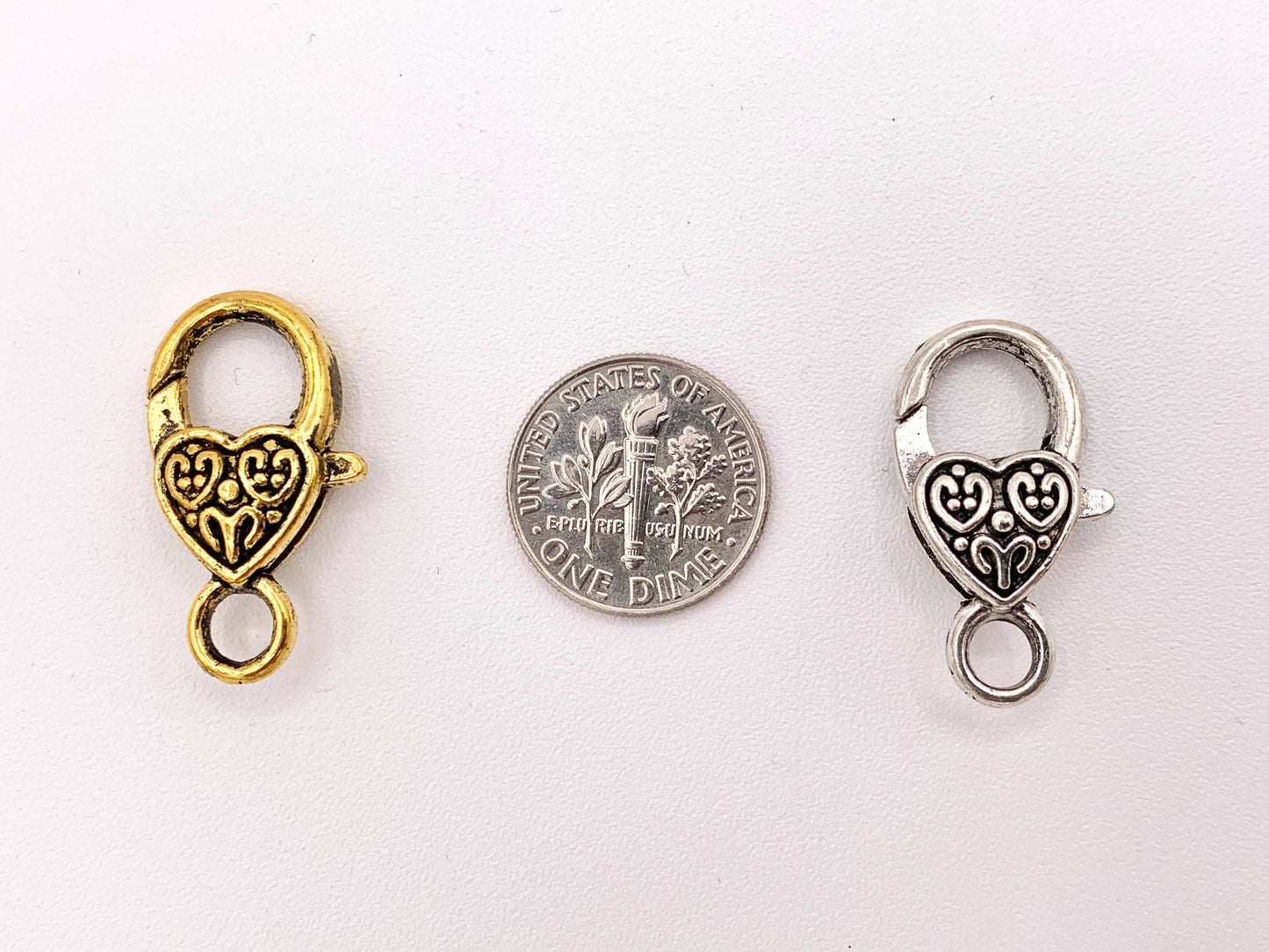 14X25mm/ 1 inch Long Pewter Antique Heart Lobster Claw Clasps Bulk Order in Gold, Silver, Copper, Brass and Gunmetal 20 PCS