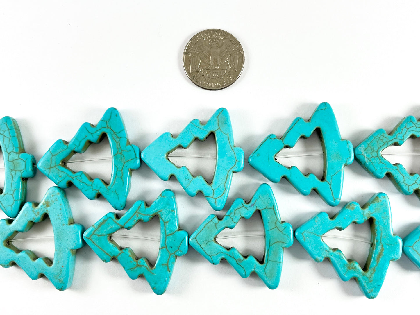 Christmas Tree Howlite Flat Hollow Turquoise Color Beads Small and Large Sizes Holiday Beads Around 15"