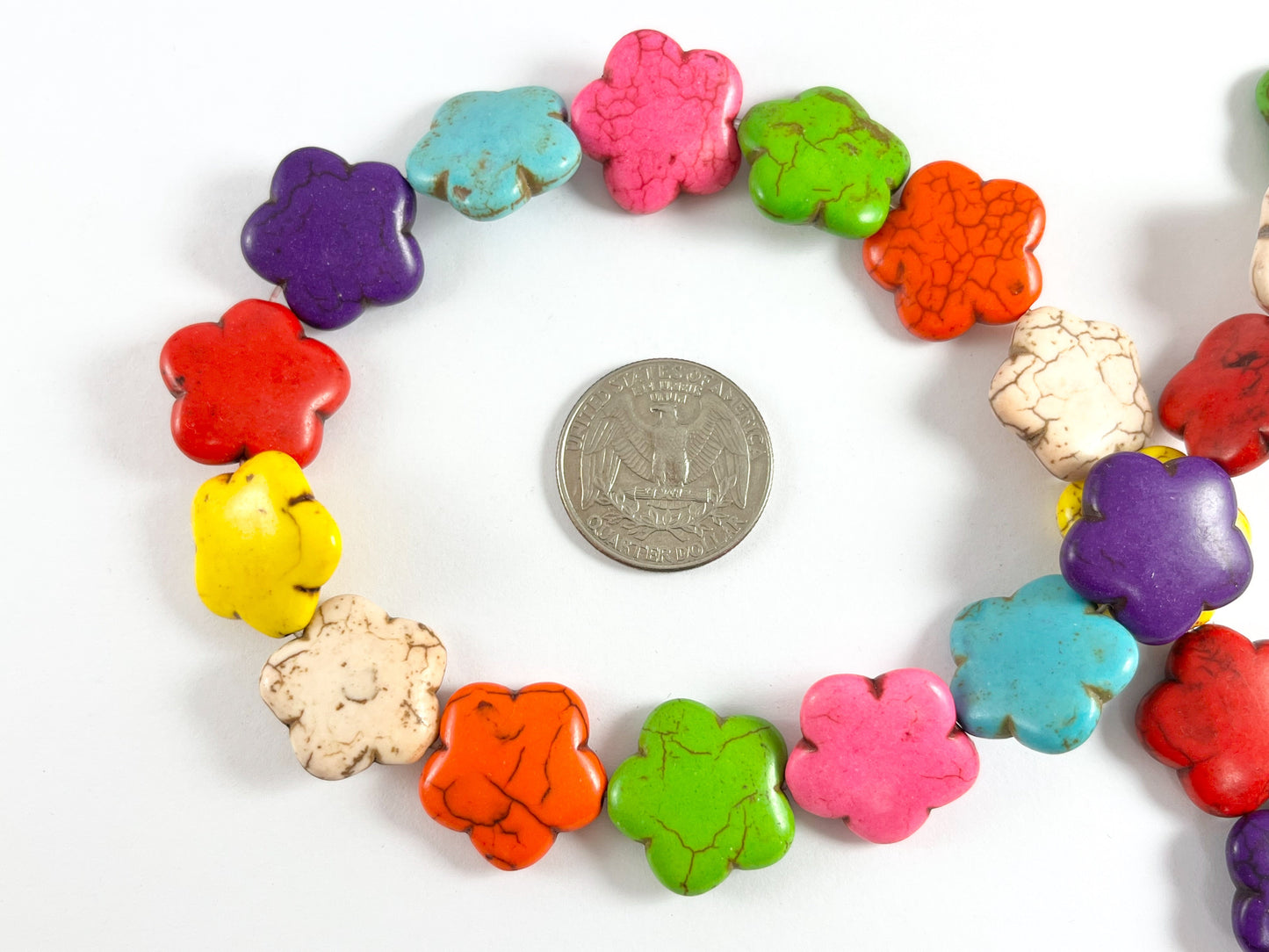 20mm Flower Shape Howlite Puffy Flat Beads | Available in 7 Colors Around 15"