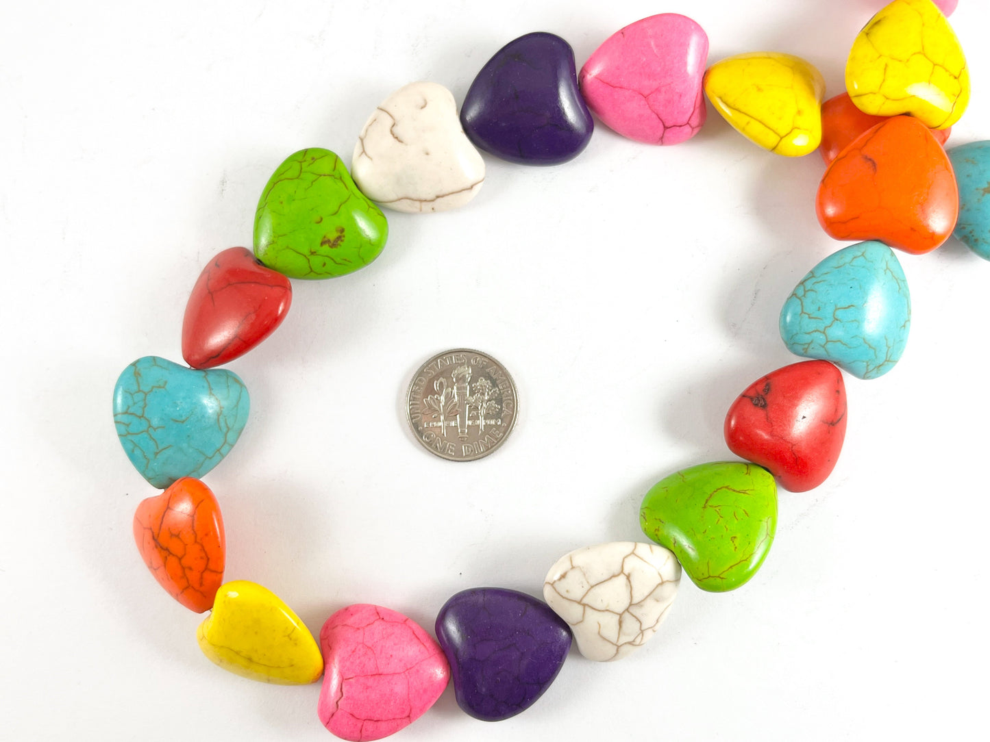 20mm Valentine's Day Heart Shape Howlite Beads Available in Black, White, Dark Blue, Turquoise and Multicolor Around 15"