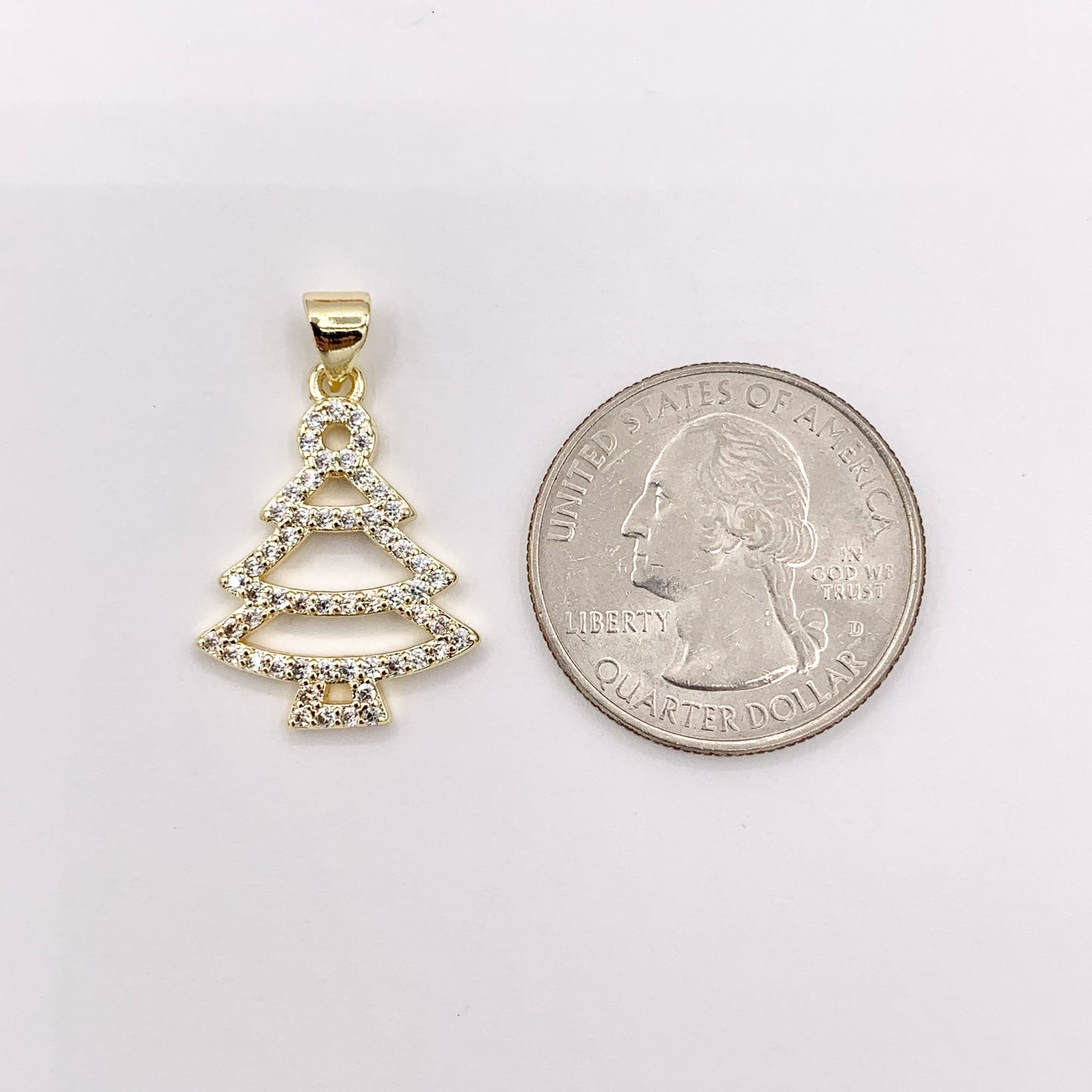 Christmas Tree Charm Holiday Pendant in Real Gold 18K Plated Micro CZ Pave Over Copper 6 PCS