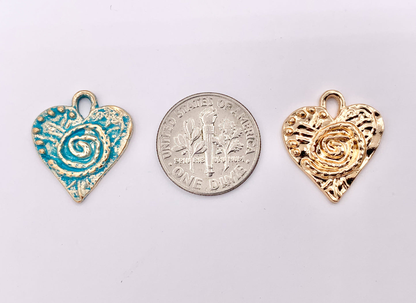 17x19mm Pewter Swirl Heart Charms Valentine's Day Heart Pendants in Gold, Rosy Gold, Silver, Bronze, Copper, Gunmetal and Blue Patina Color