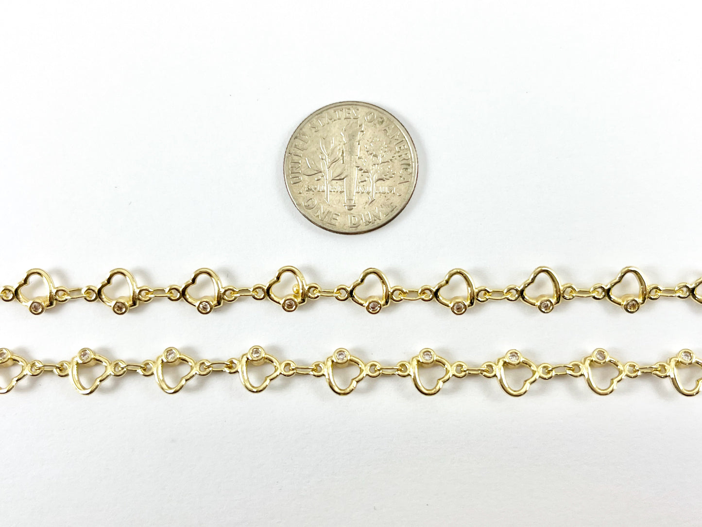 Minimalist Heart Chain 18K Gold Plated Brass CZ Pave Dainty Heart Chain for Valentine's Day Necklace and Bracelet Making