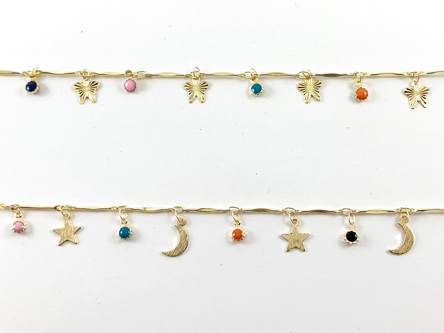 18K Gold Plated with Enamel Dot Dangle Butterfly/ Moon Crescent/ Star Chain